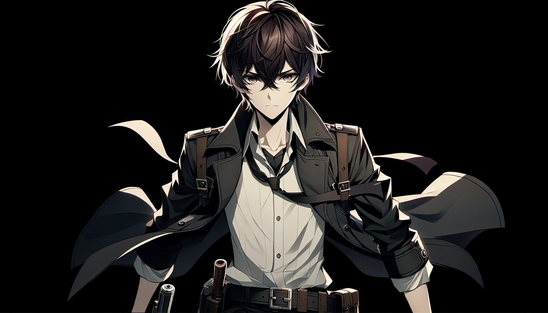 An animated wallpaper of sung jin woo from solo levelling holding a weapon standing still