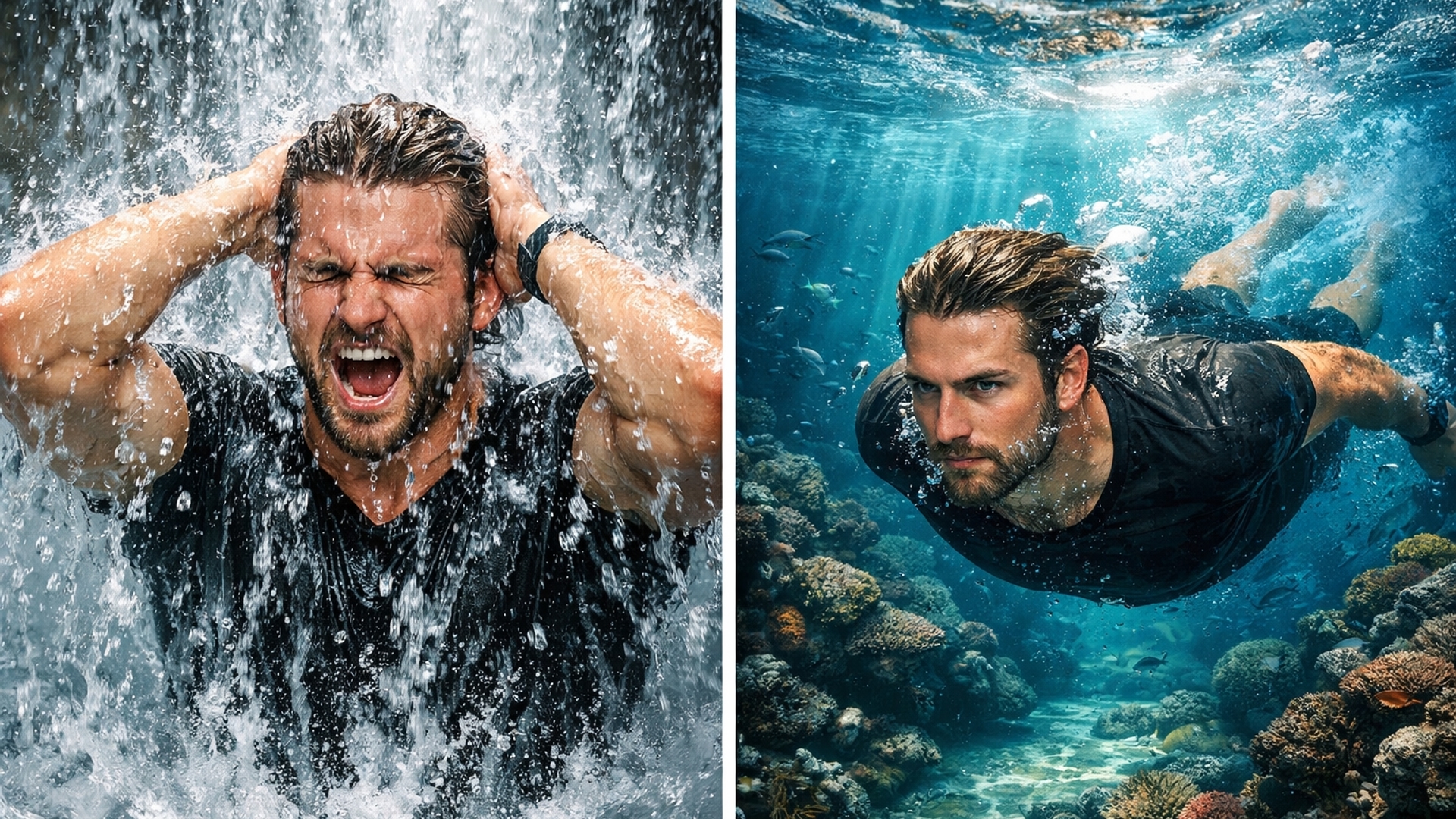water falling over me and me swimmimgWalling falling over me and me swimming under water