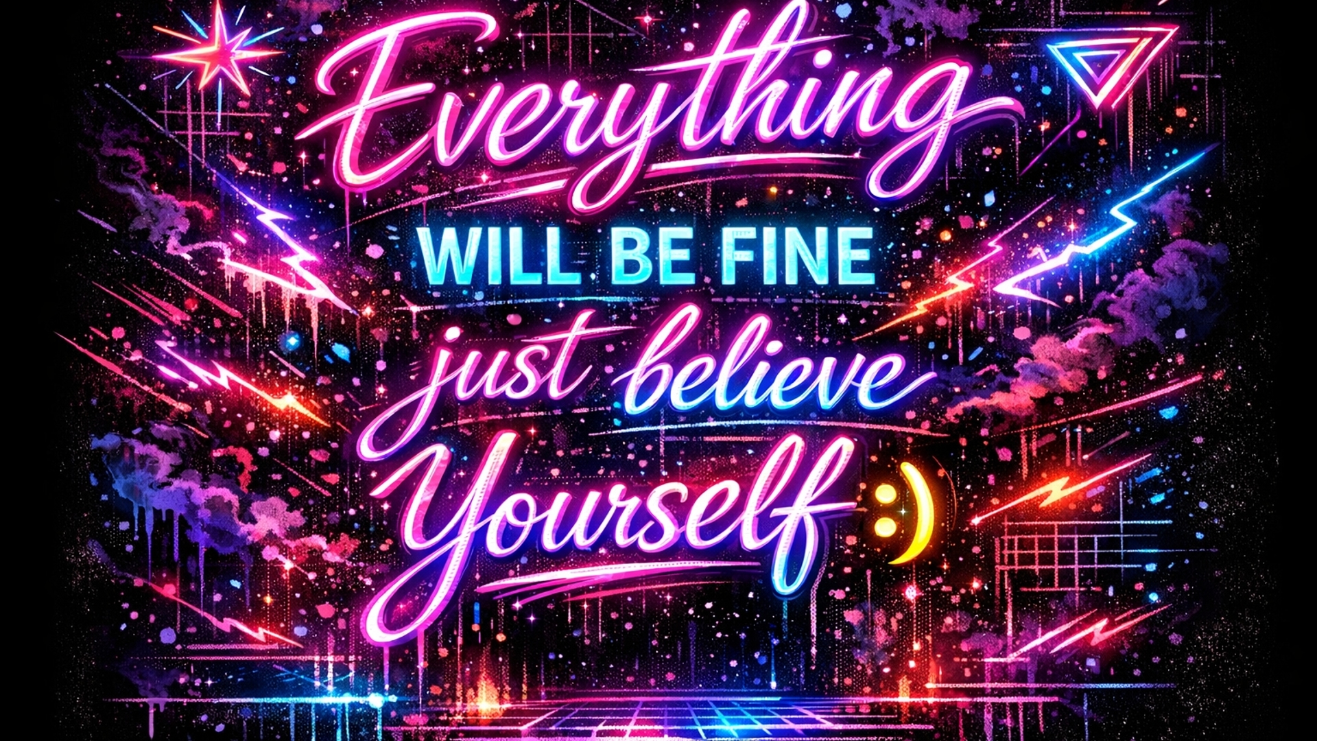 a black background and on the wallpaper its written Everything will be fine just believe Yourself :)
