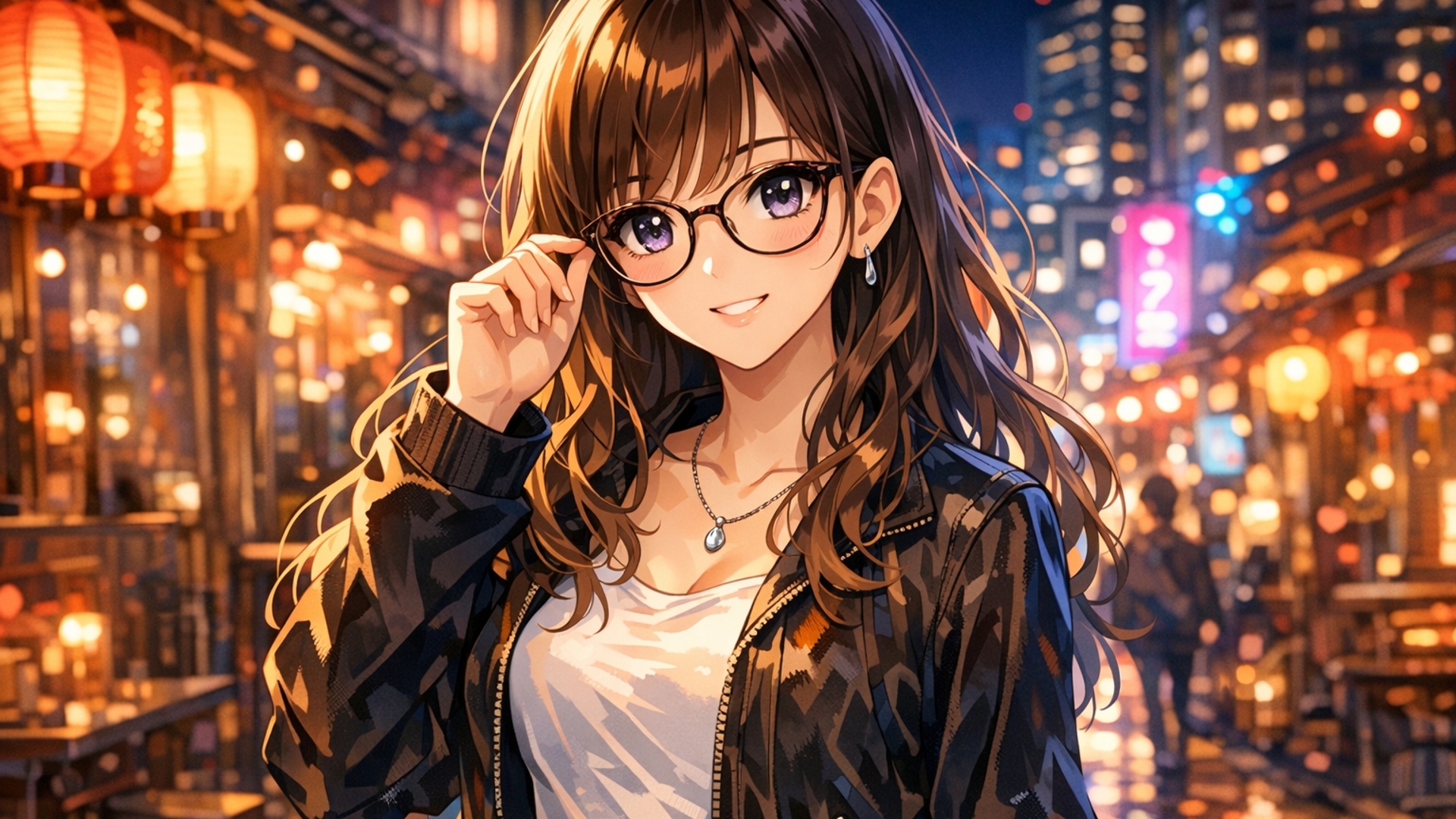 beatuful girl with glasses in the night 