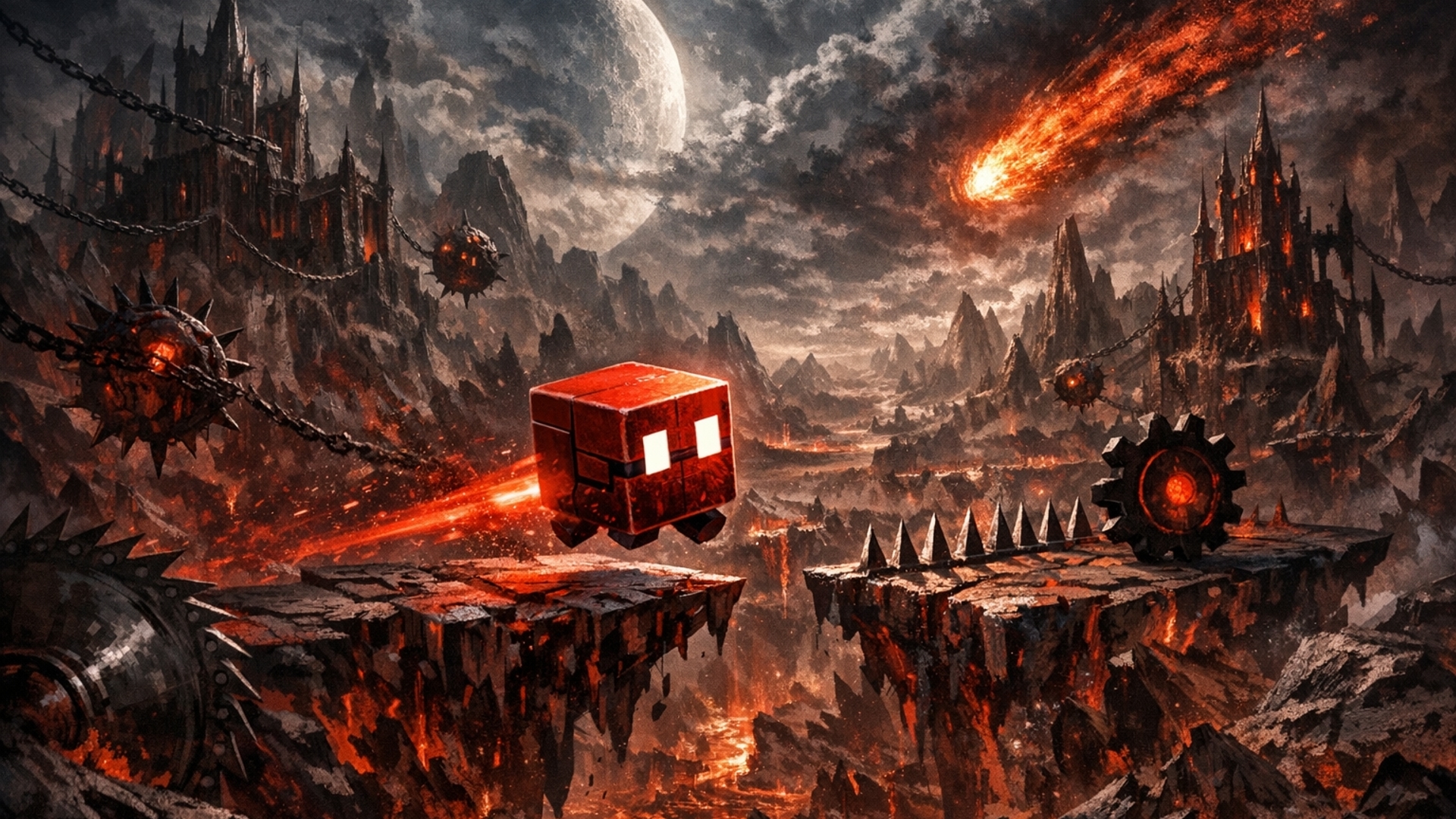 geometry dash, cube, red and black