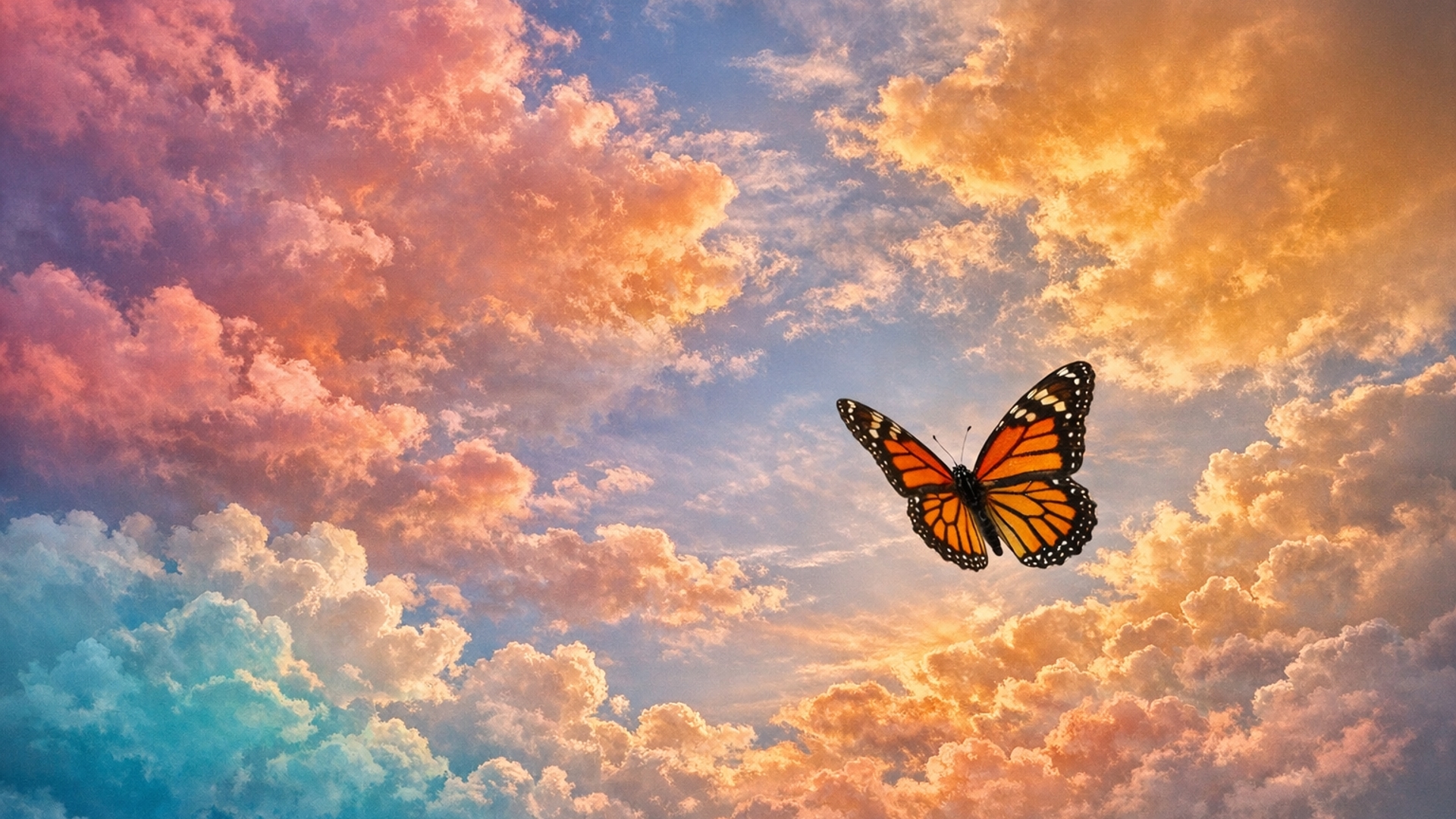 beautifull colourful clouds with butterfly