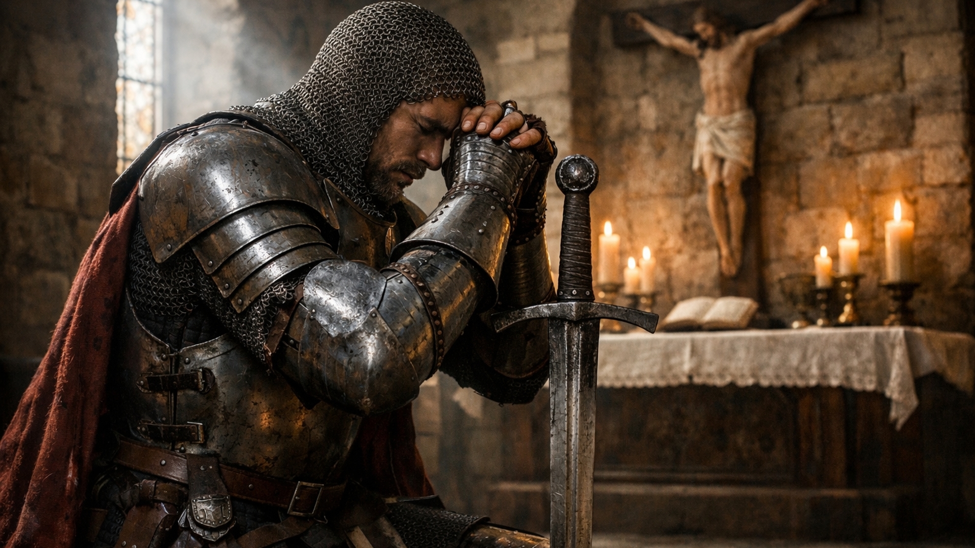 Knight praying to god