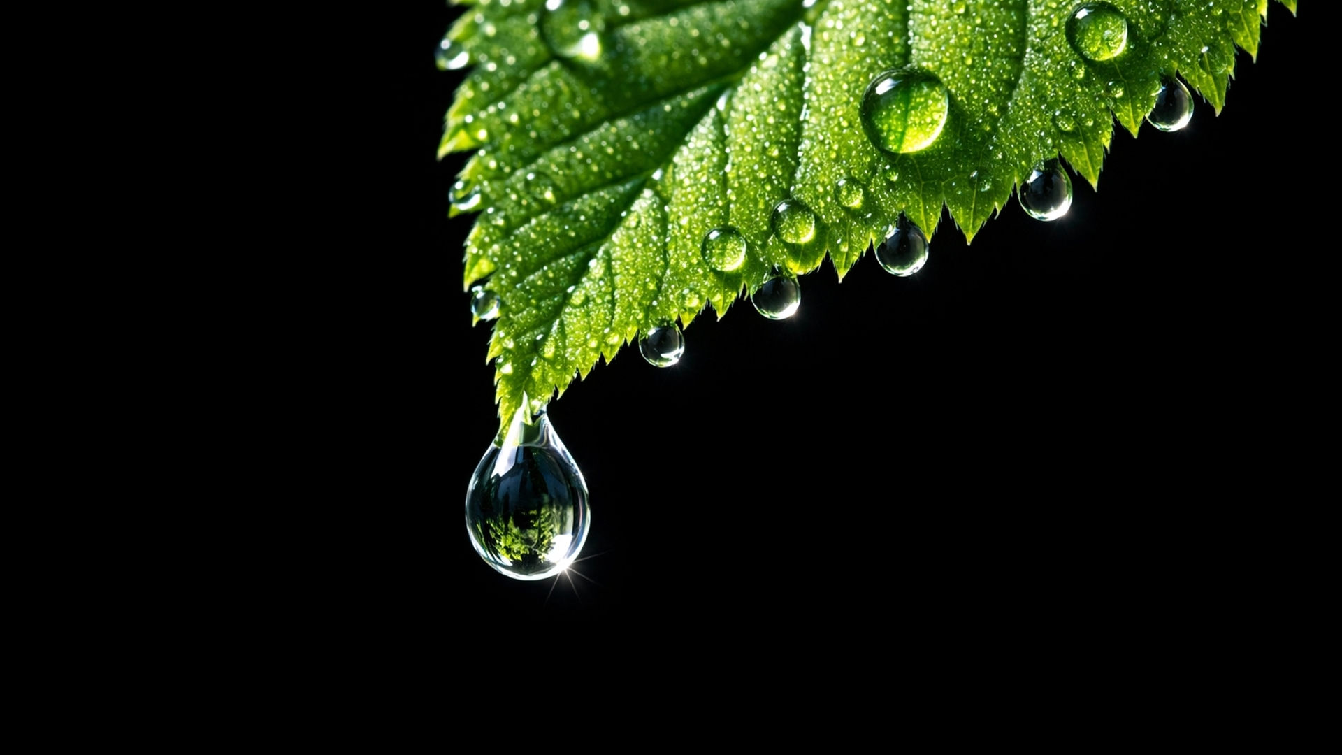 Dew Falling From Leaf Black Background HD