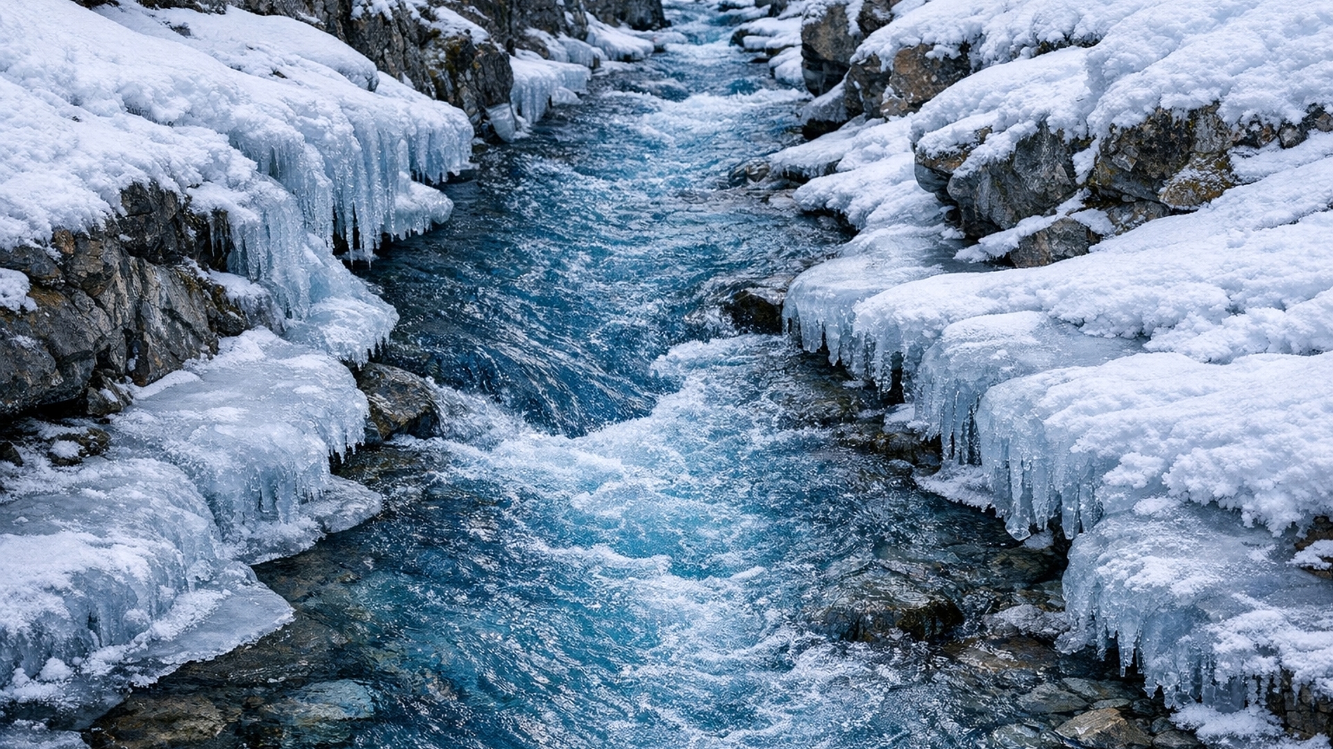 Deep Blue Icy Narrow Shallow River HD