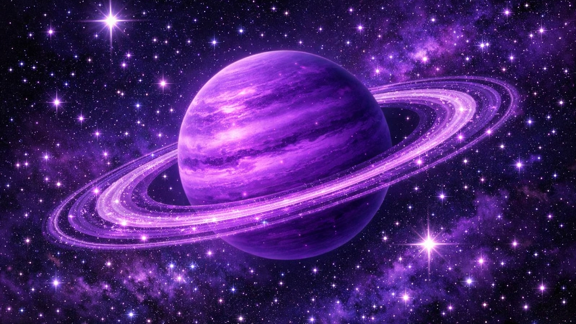 saturno morado con estrellas 