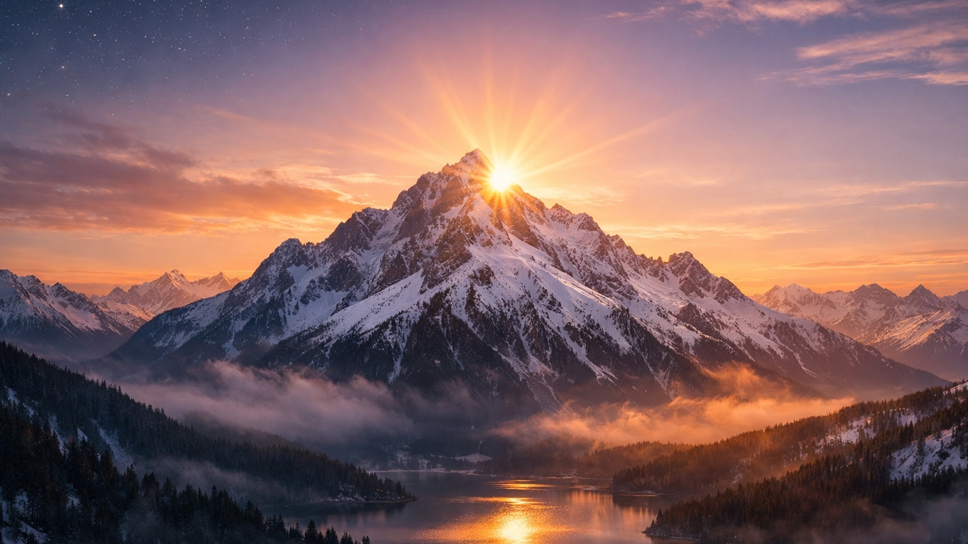 I want a wallpaper that moves when the desktop is seen for the first time. It should have some one pristine mountain and it will move as the sun sun is rising from it. I want this to be 8k and hd