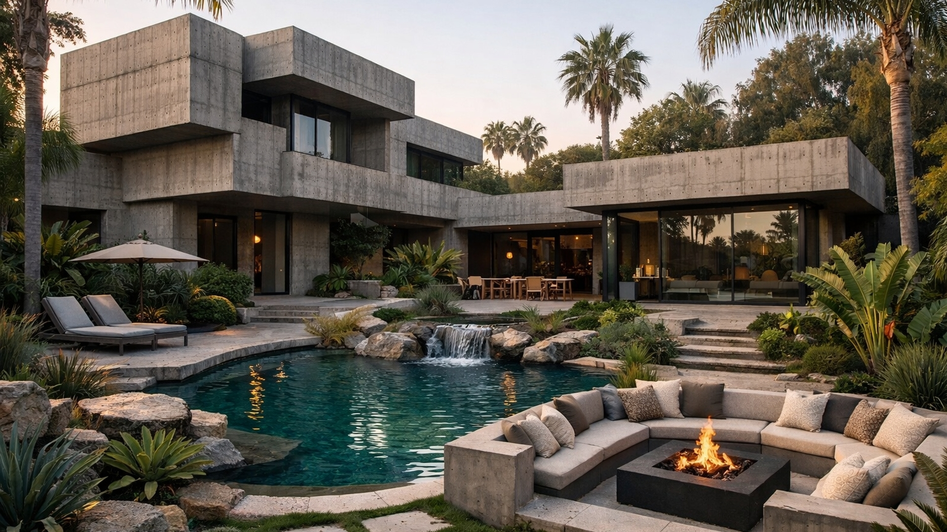 Brutalist house oasis yard