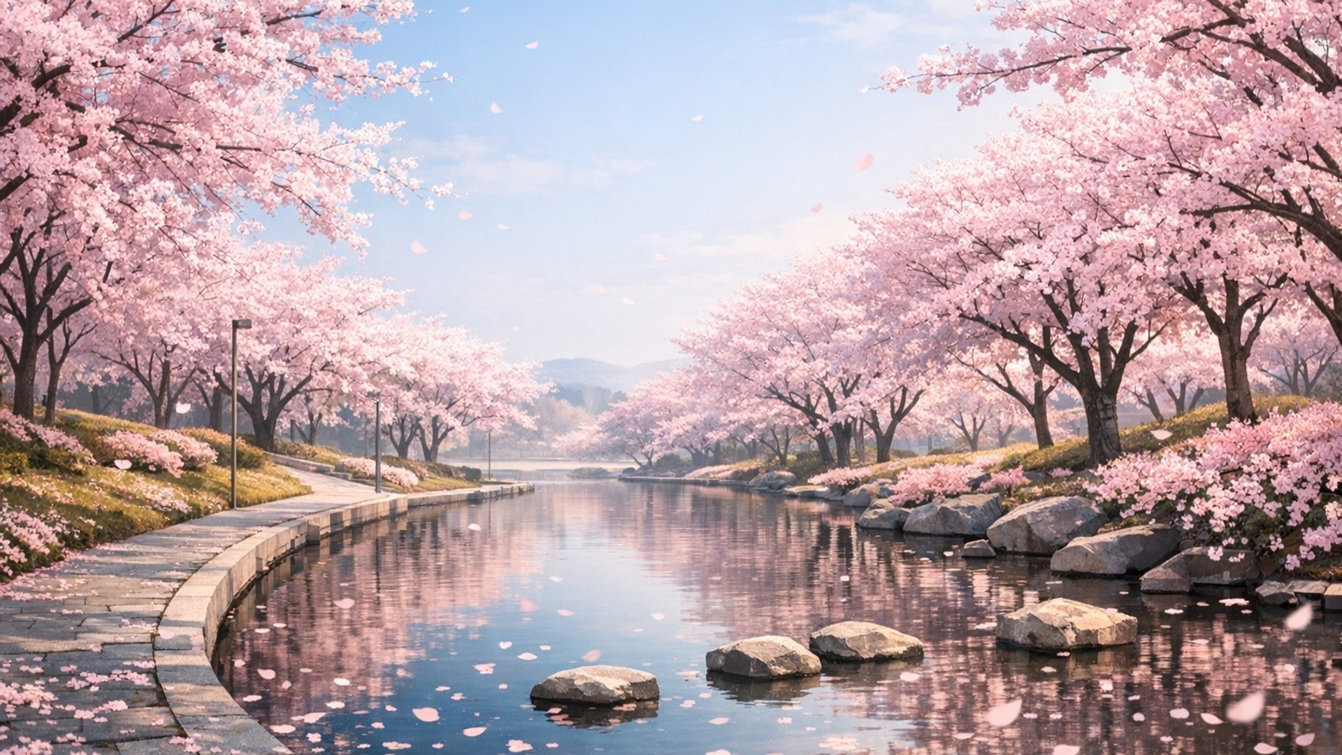 create an sakura background, details: background seek addicted, minimalist and futuristic neither