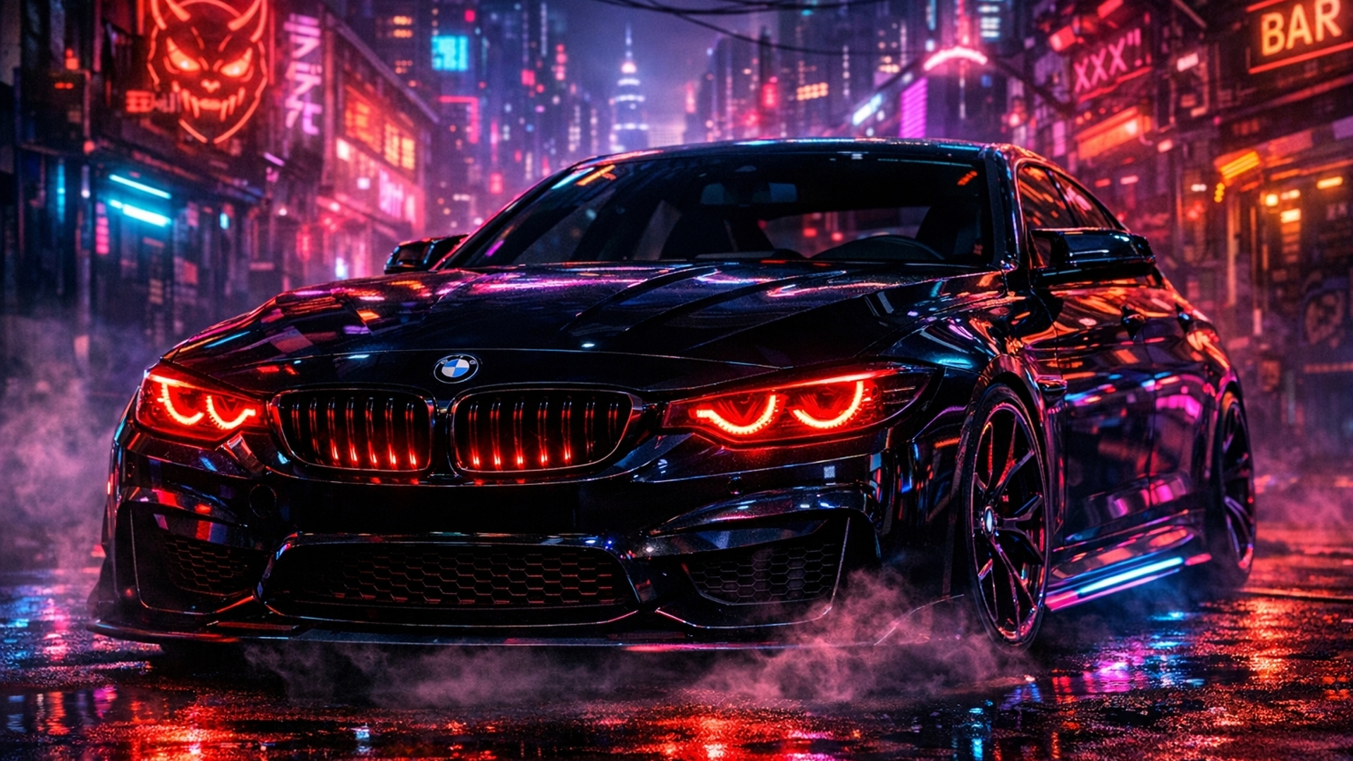 black BMW car eye devil look