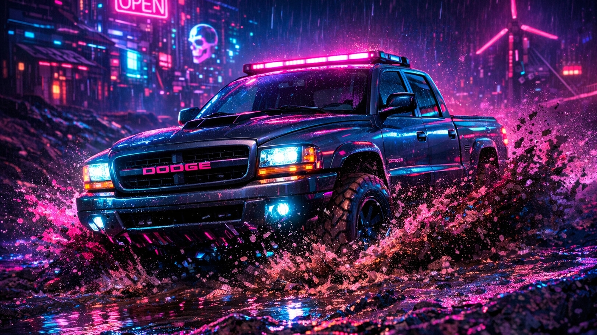 dodge Dakota gray digging in mud 