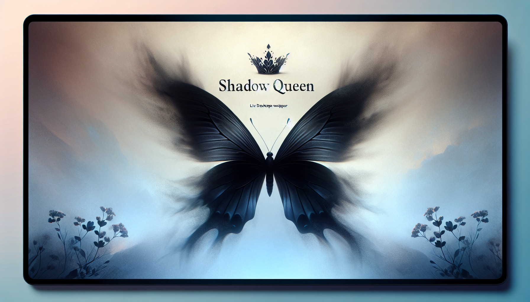 LIVE DESKTOP WALLAPER WITH BLACK BUTTERFLY WITH THE TEXT FONT WRITTEN AS SHADOW QUEEN
