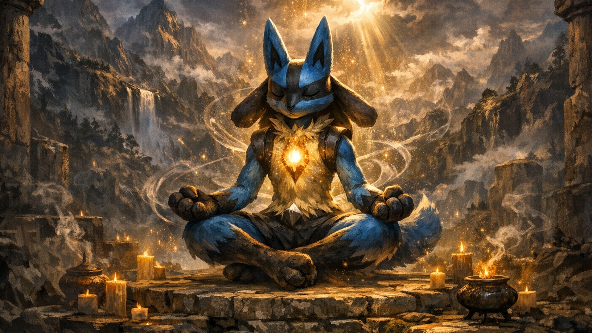lucario from pokemon meditating
