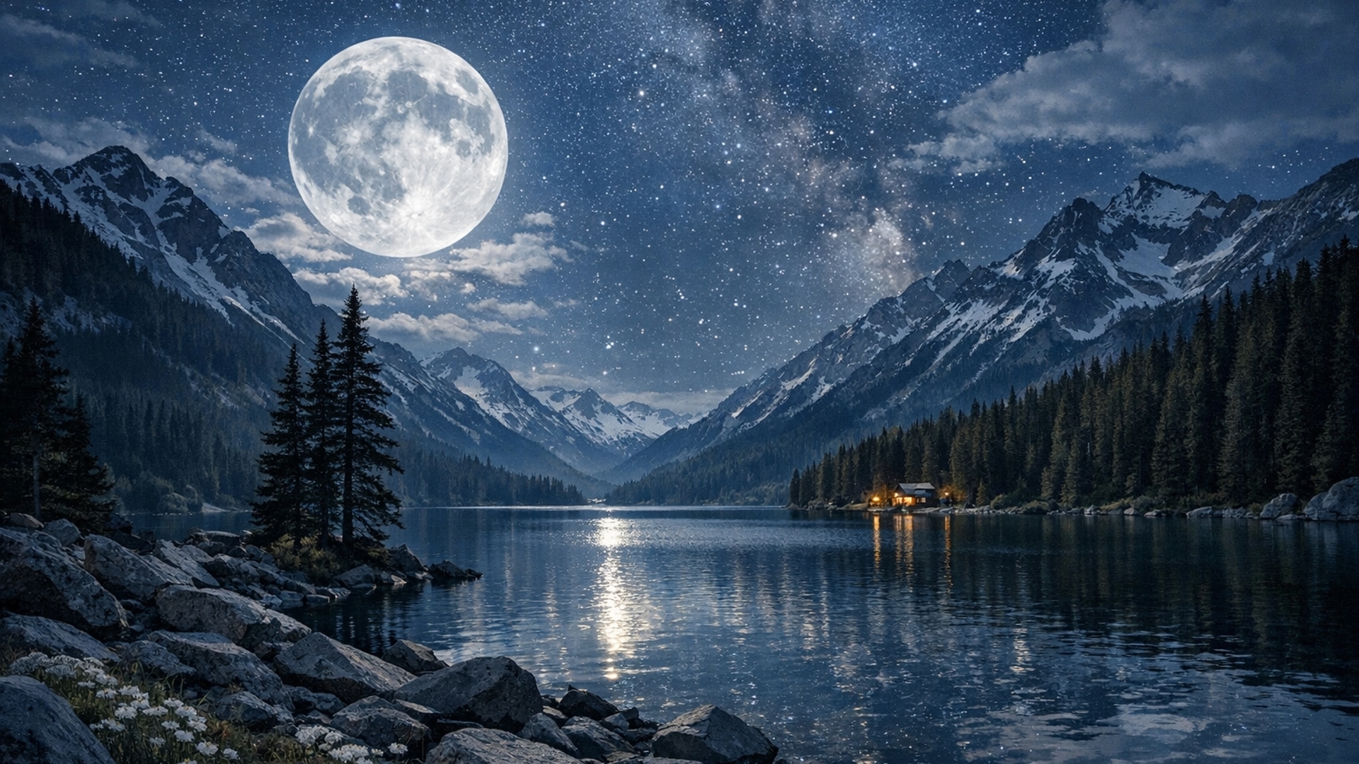 Luna llena en paisaje 