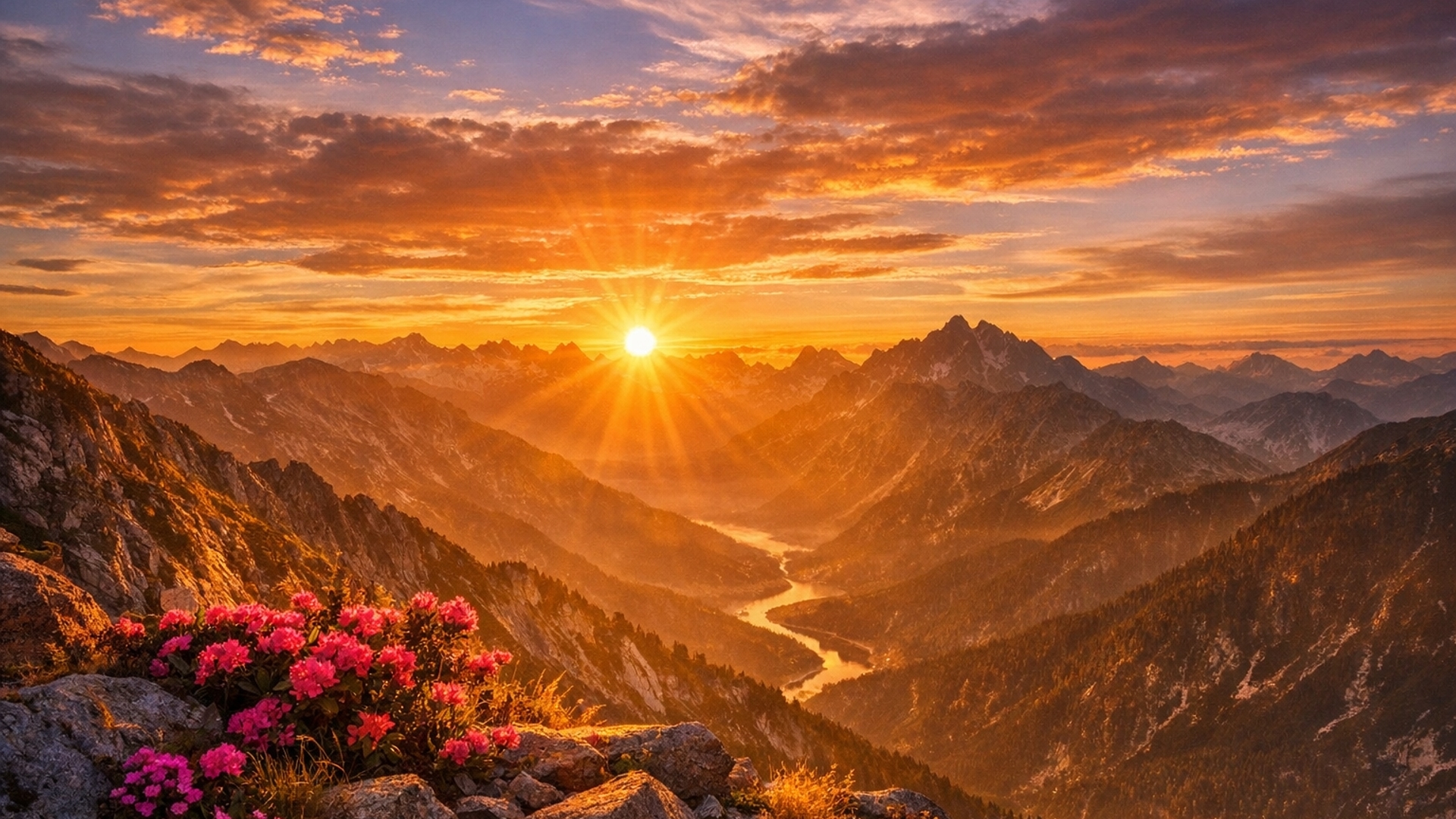 generame una puesta de solo muy bonita en las montañas