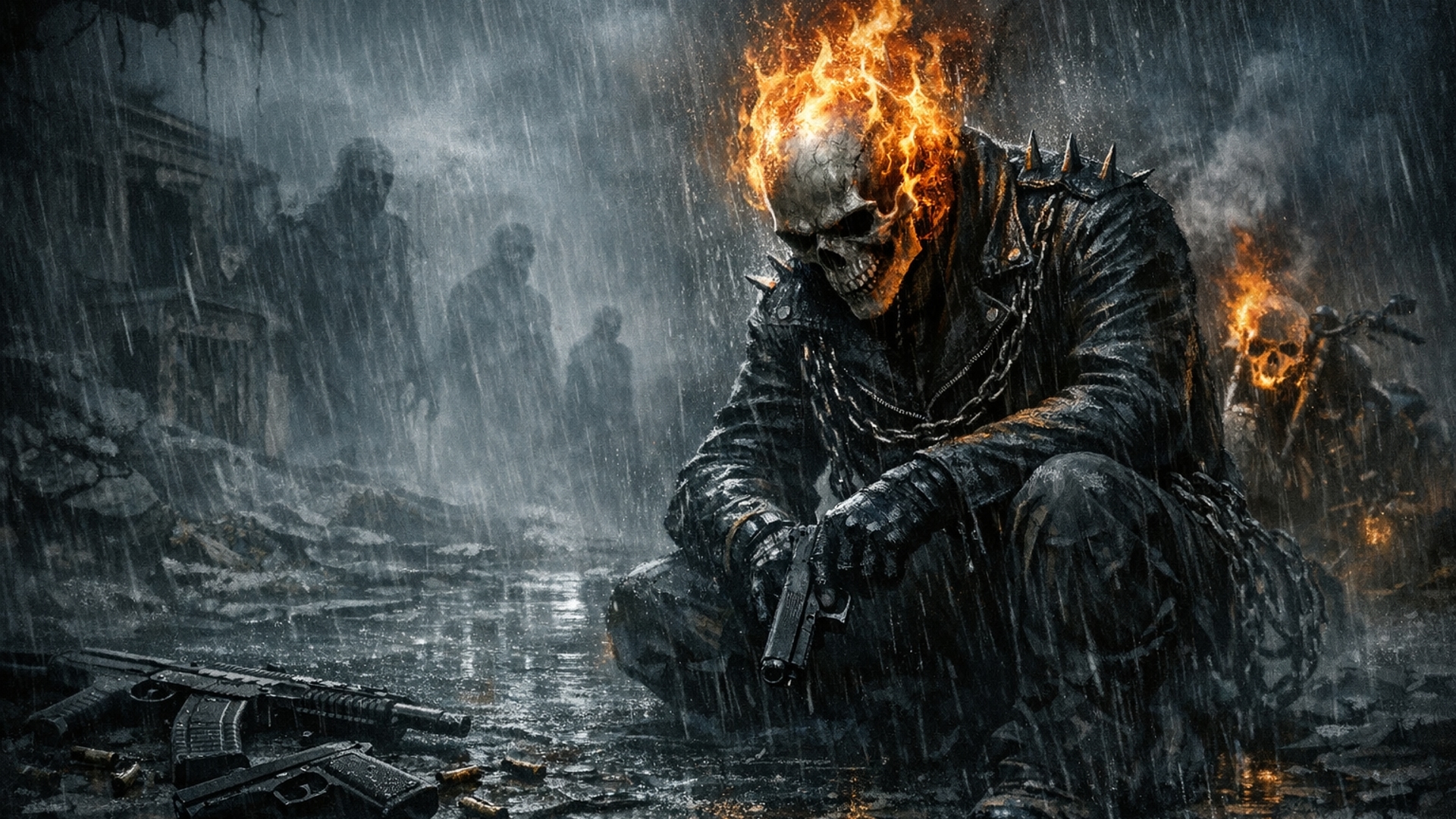 Live sad wallpeaper including guns and ghostrider