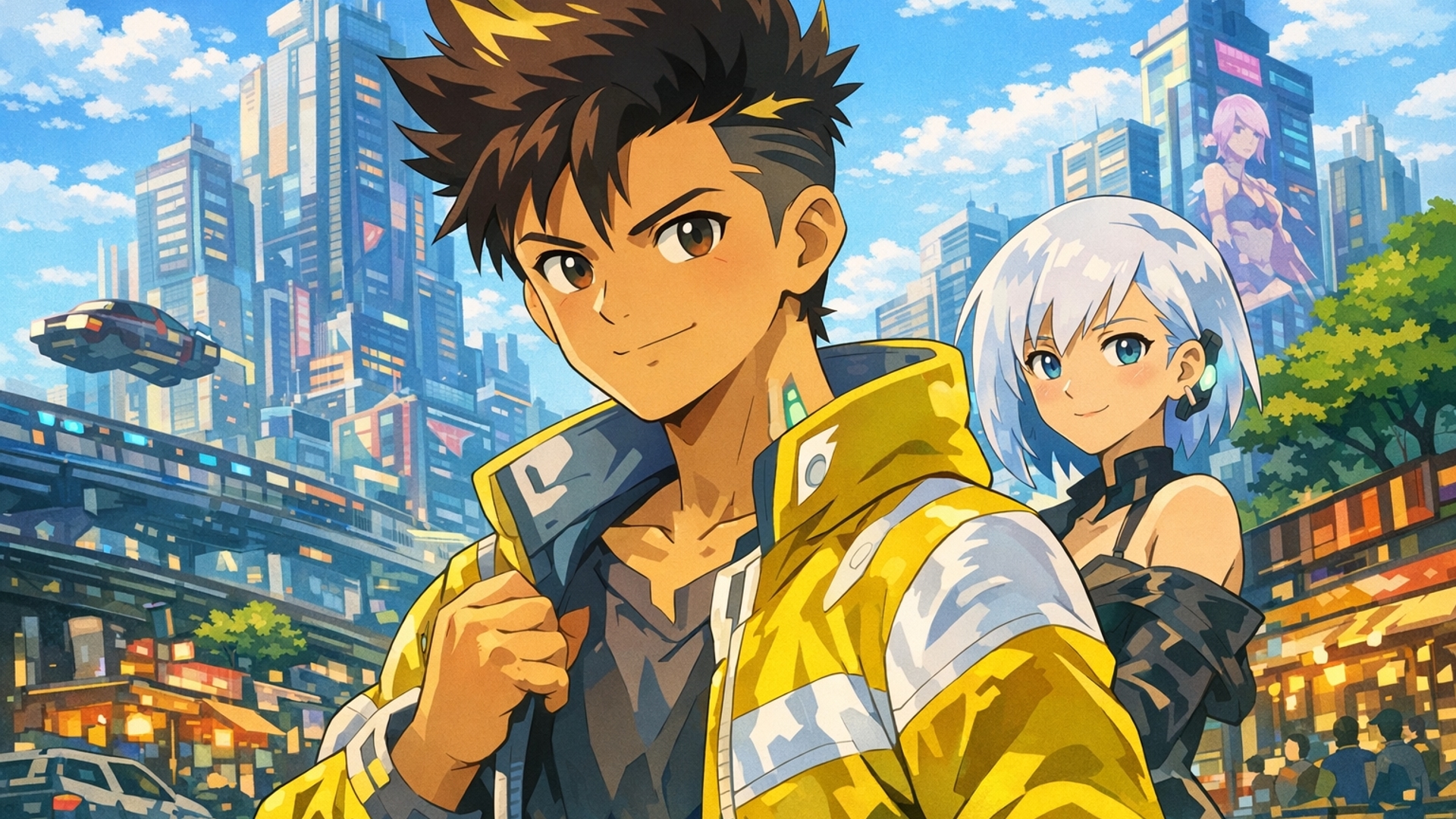 gibly style represent the main characters of cyberpunk edgerunners david martinez in front of his girlfriend