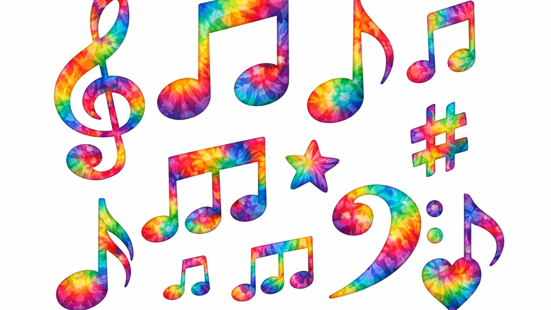Tye-dye music notes
