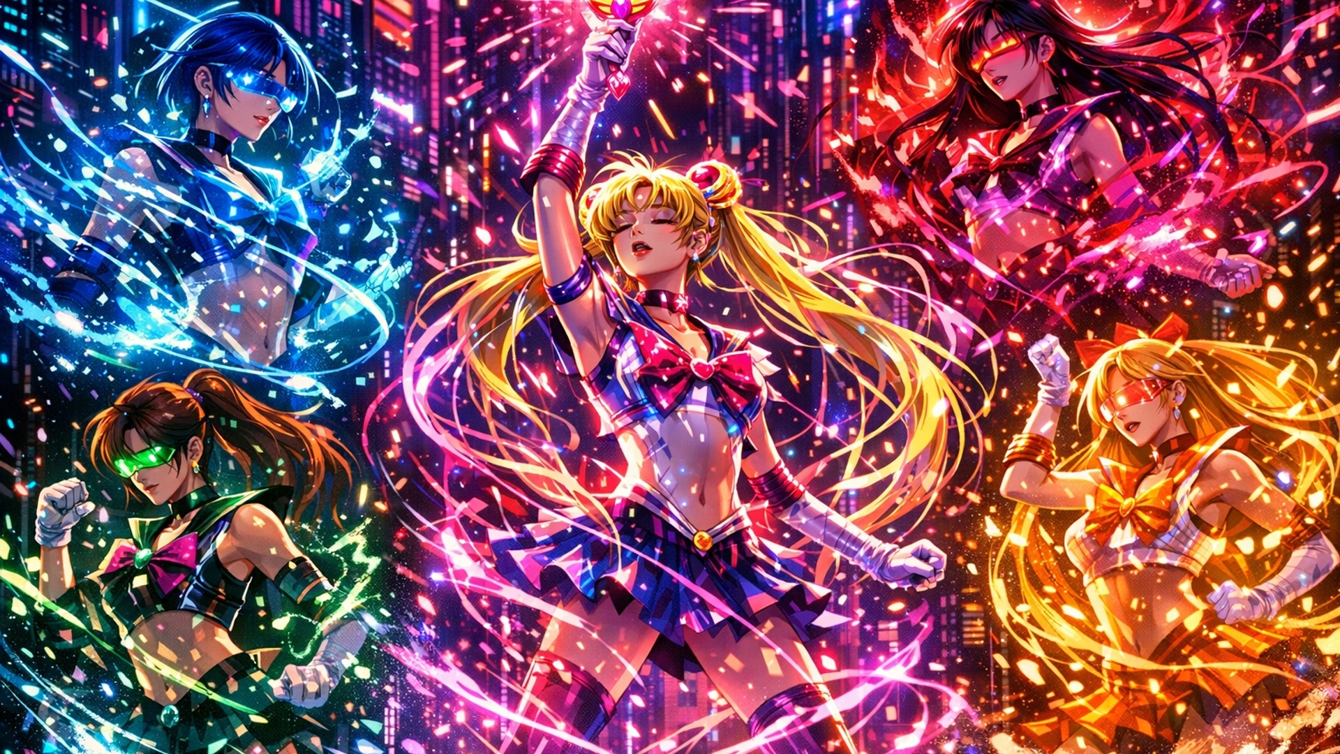 Sailor moon and scouts transforming