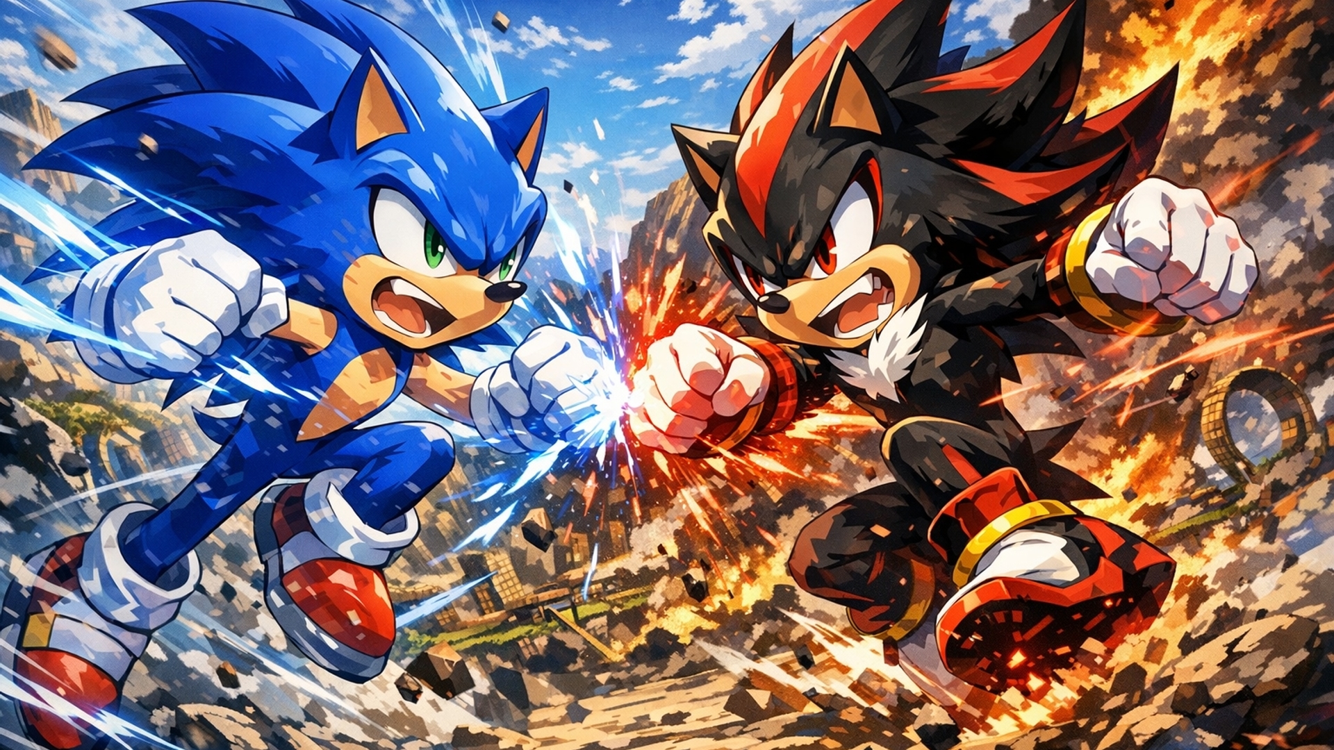 Sonic fighting shadow