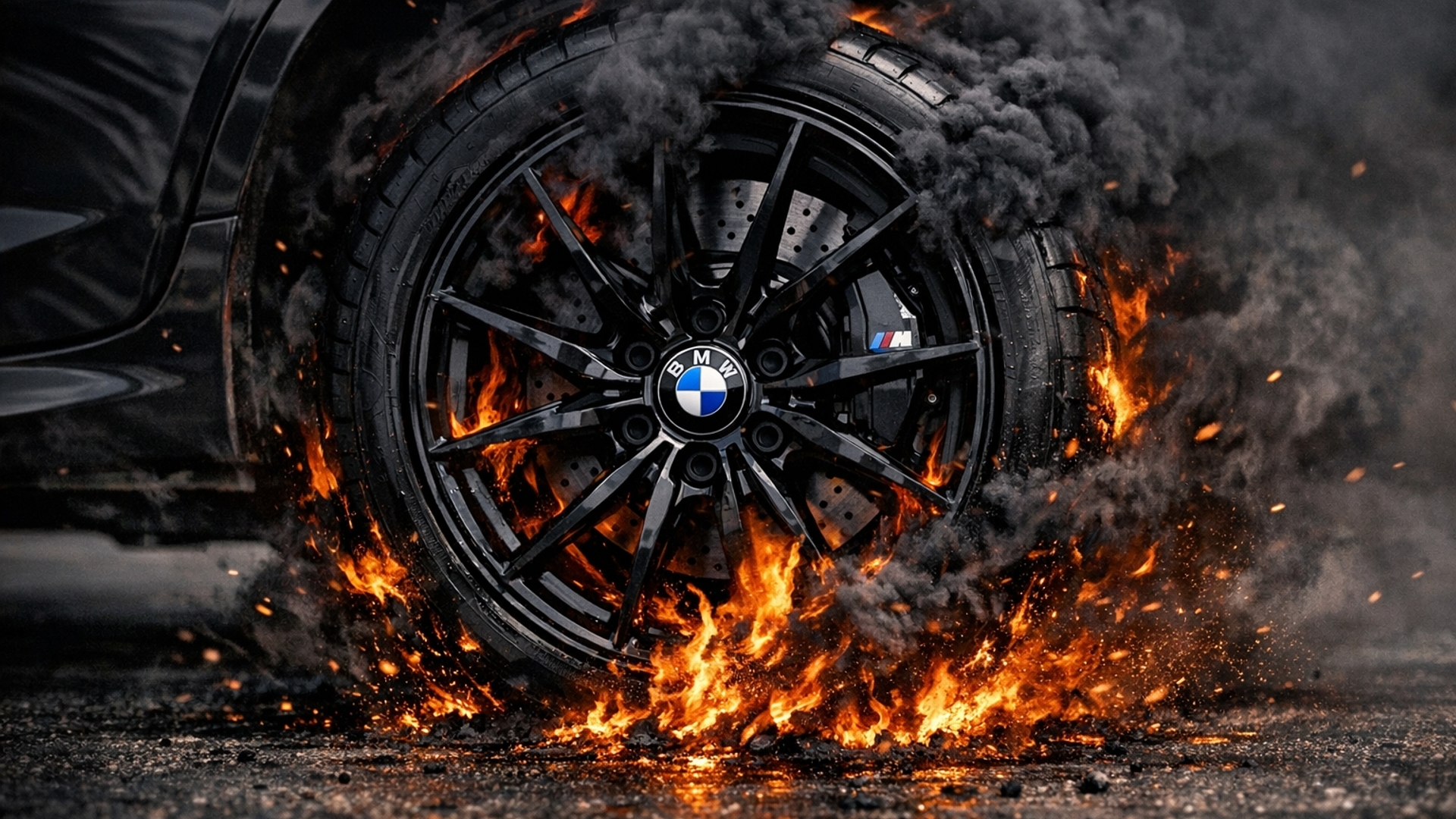  black flaming tire of bmw
