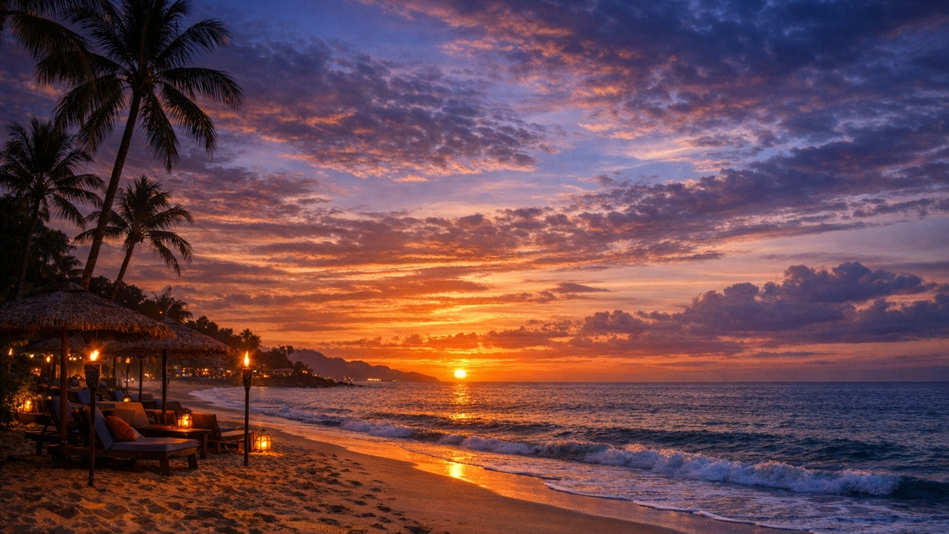 Late evening beachside sunset