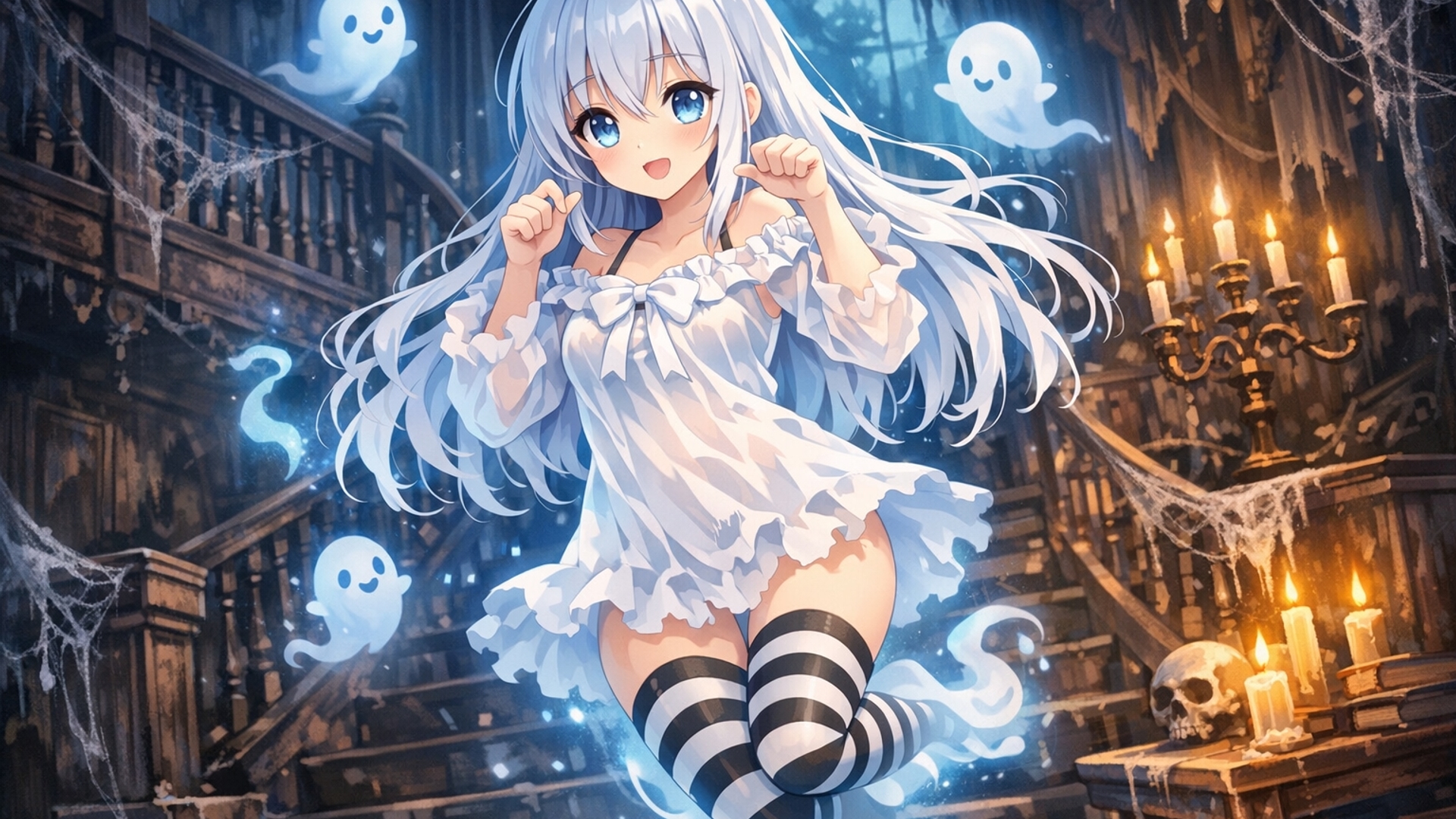 ghost anime girl with striped socks cute 