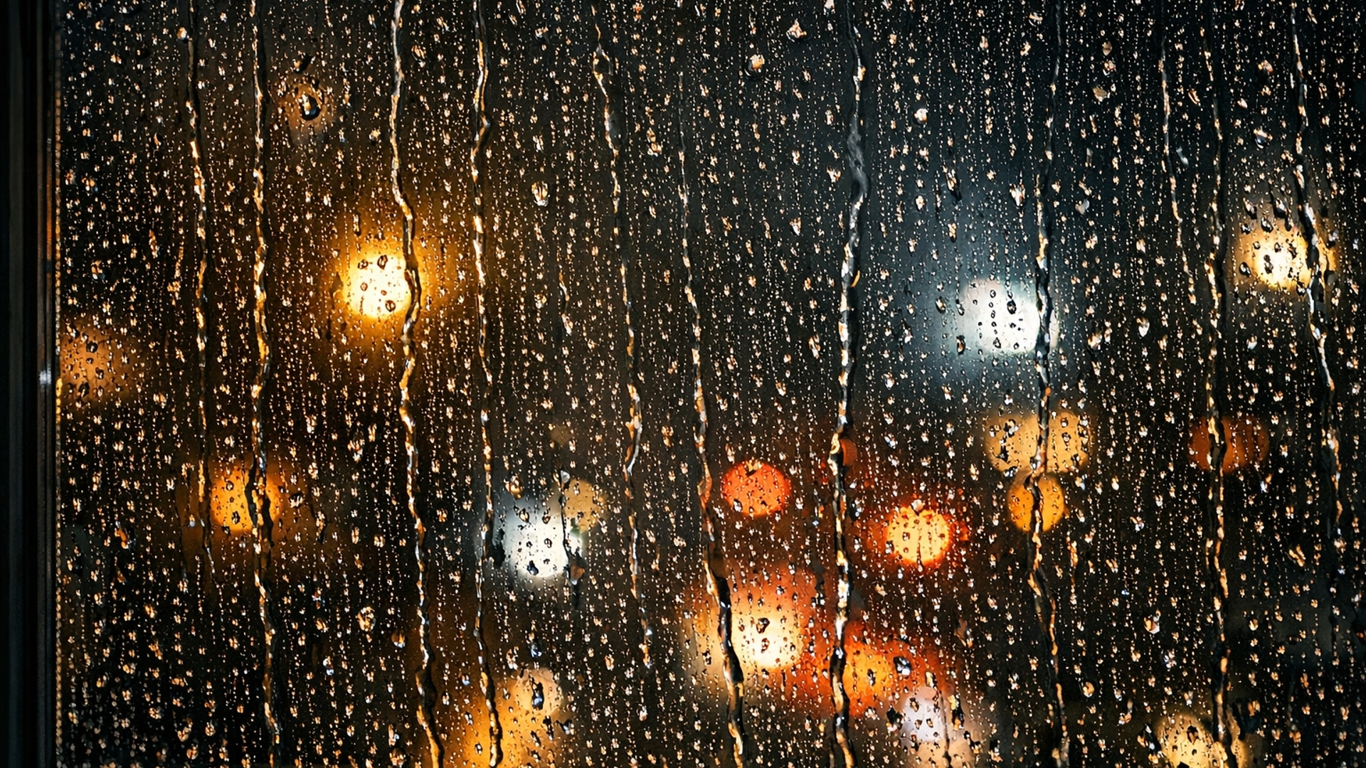 Rain On Night Window HD