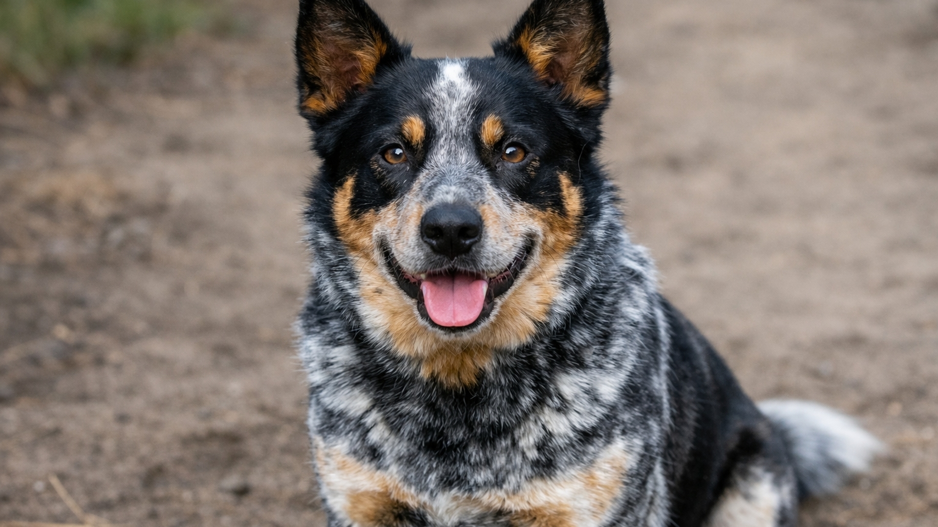 Black, brown and white heeler dog