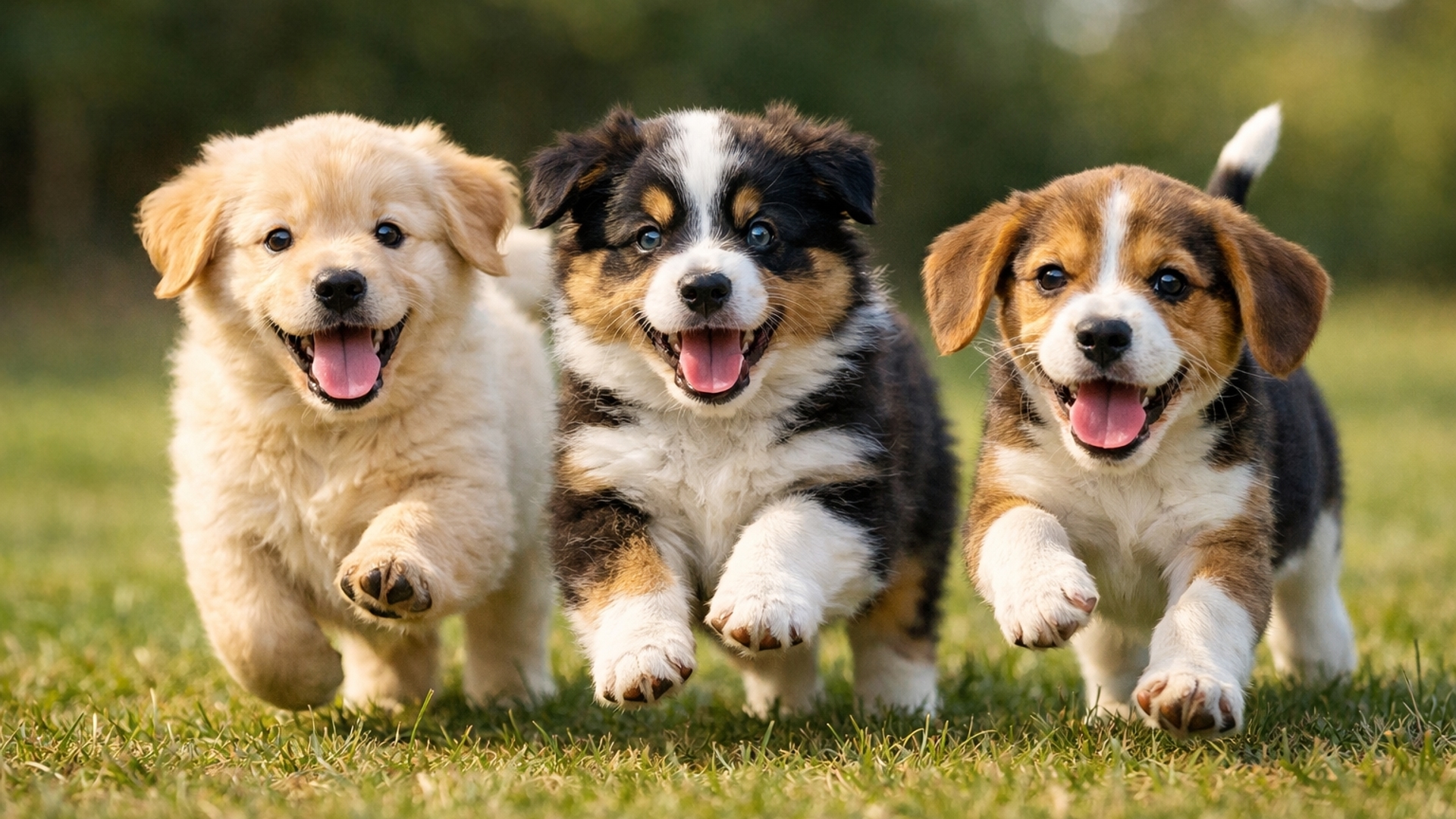 Happy puppies running 