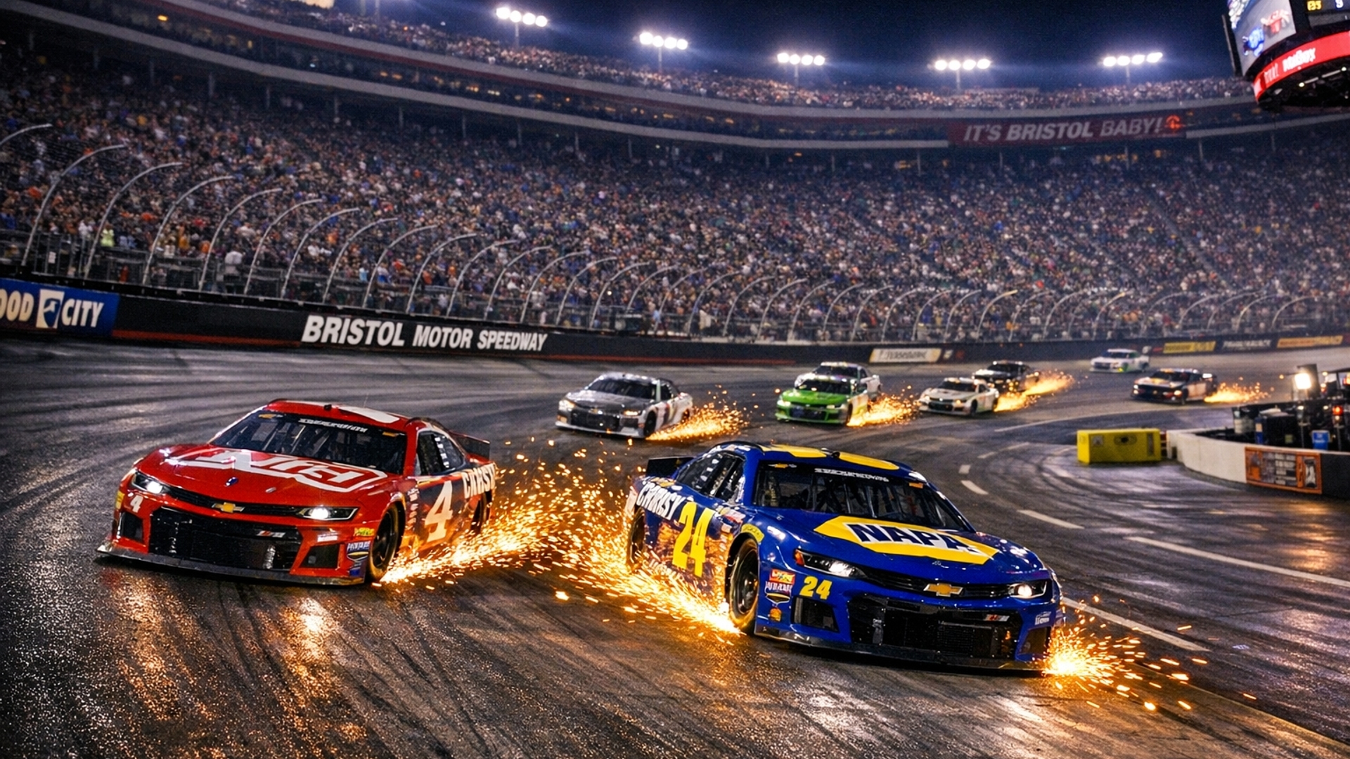Bristol night time race, sparks under the cars
