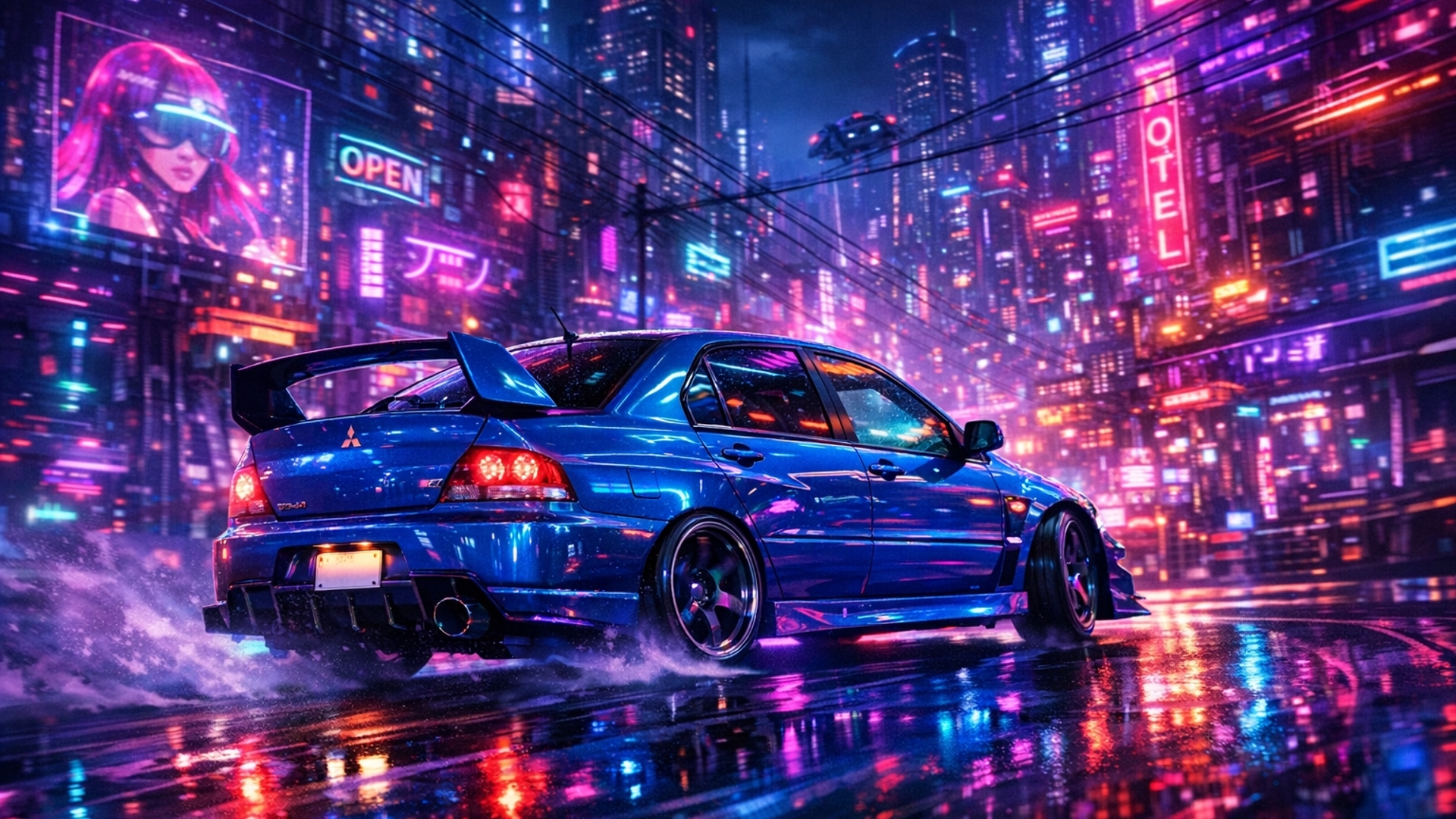 Blue lancer evo driving