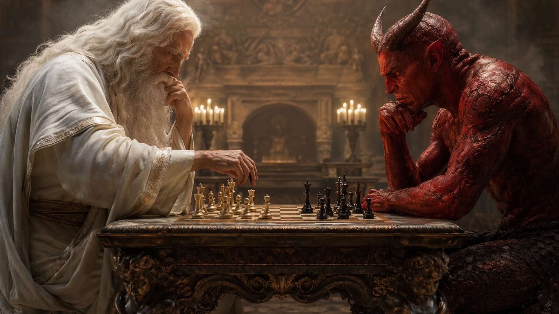 God vs the devil playing chess