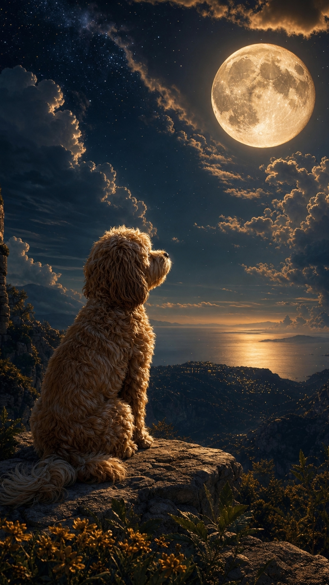 Cocapoo  looking at the moon 