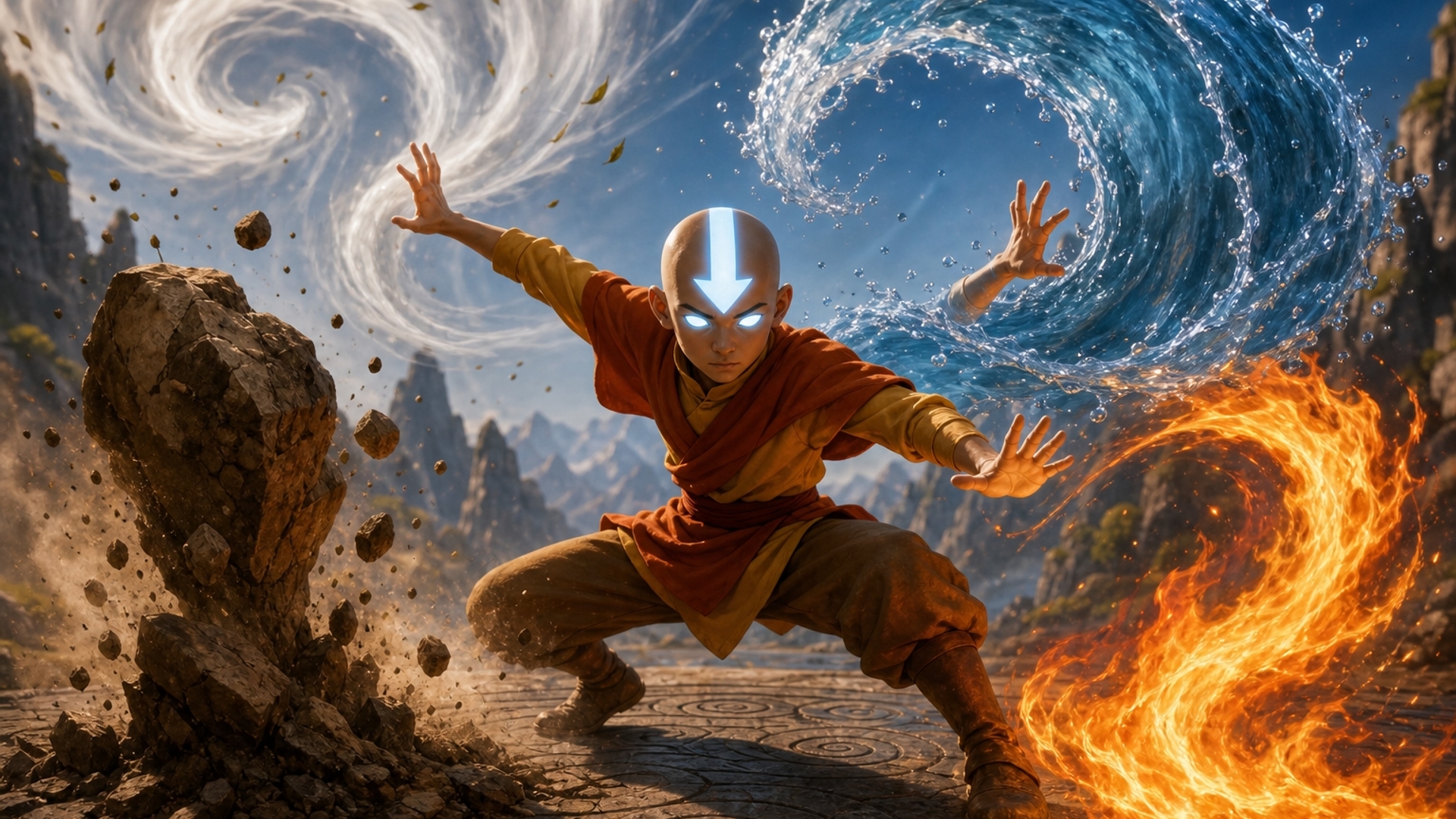 Make the avatar bend the four elements at once