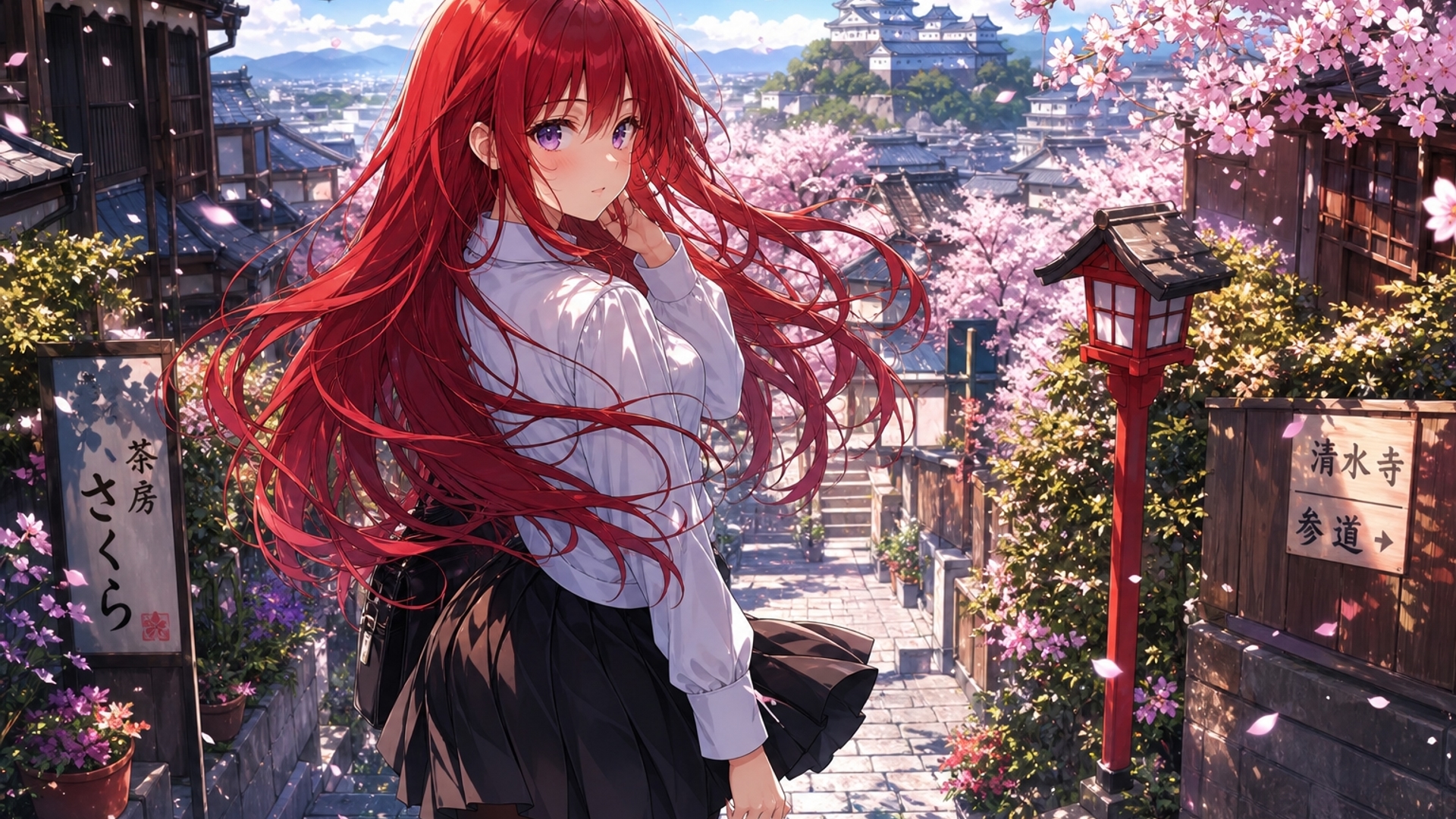  red hair girl with black skirt