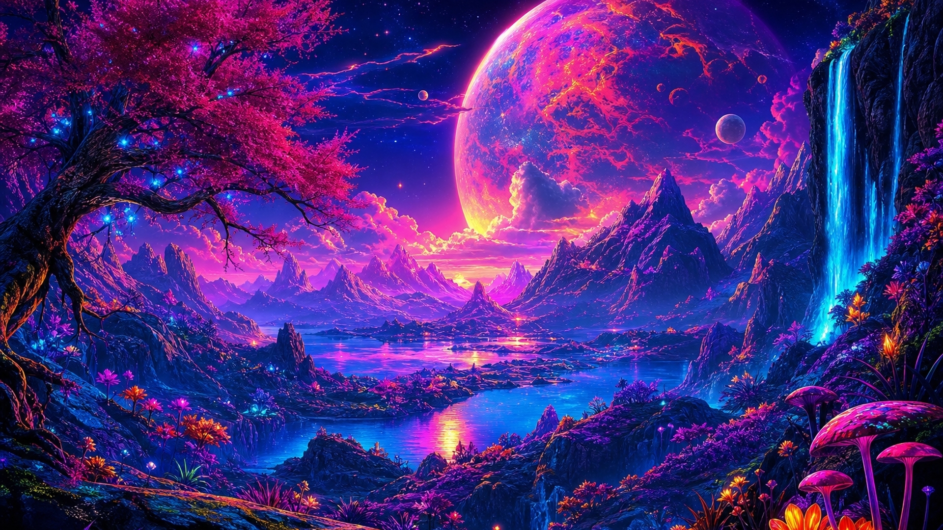 paisajes con colores neon vividos 
