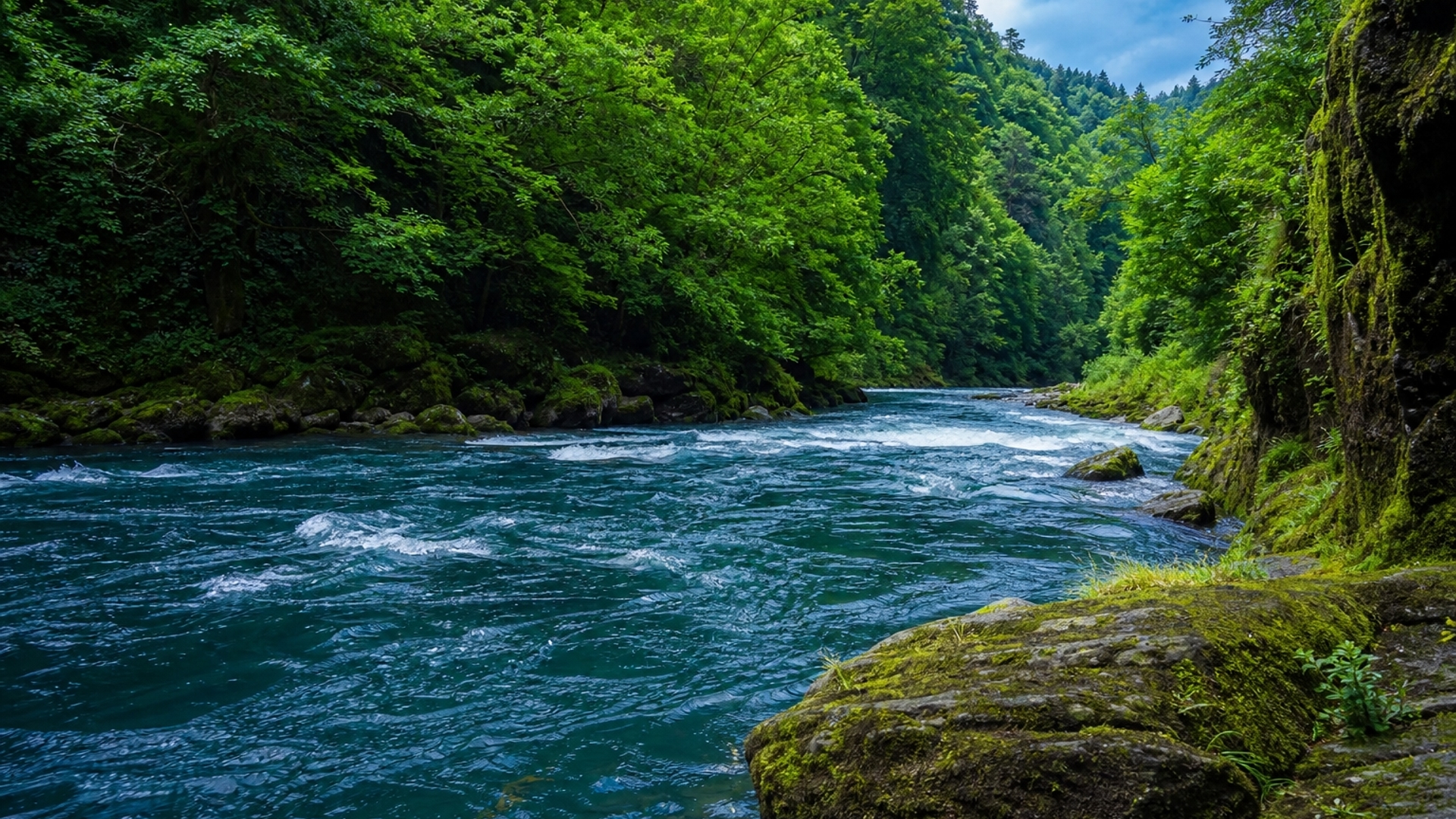 Dark Blue Lush Green River HD