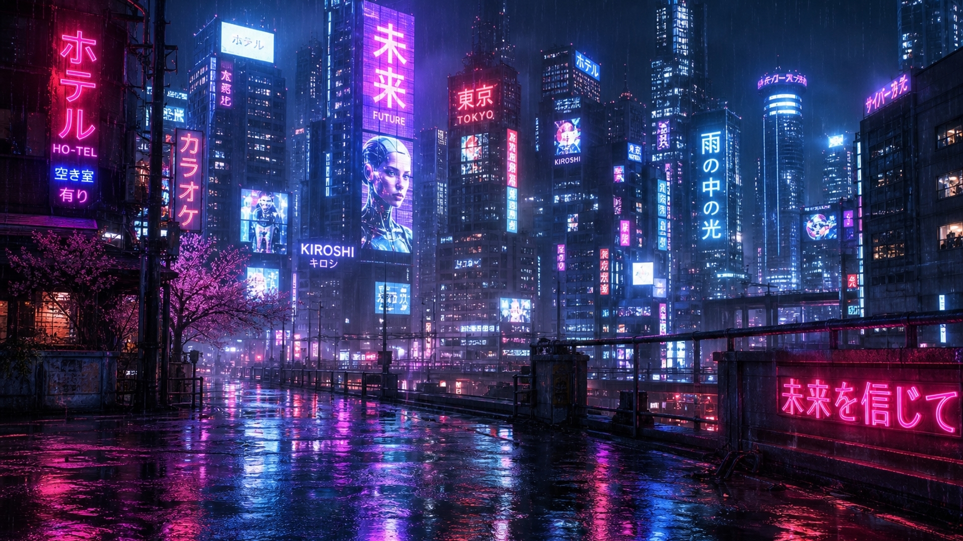 generate a live wallpaper for my xbox home screen as neon rain tokyo japan moving theme