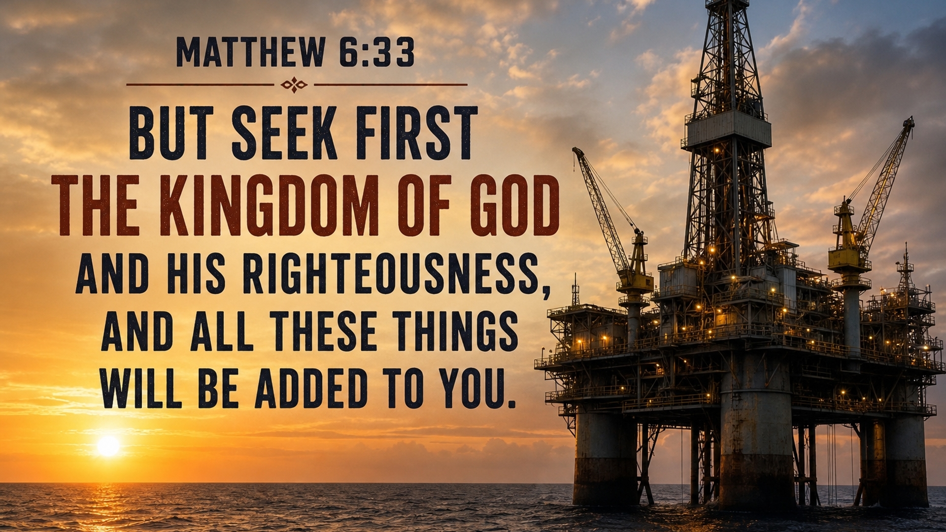 I want a Bible Verse Matthew 6:33 and what it says on an oil rig background
