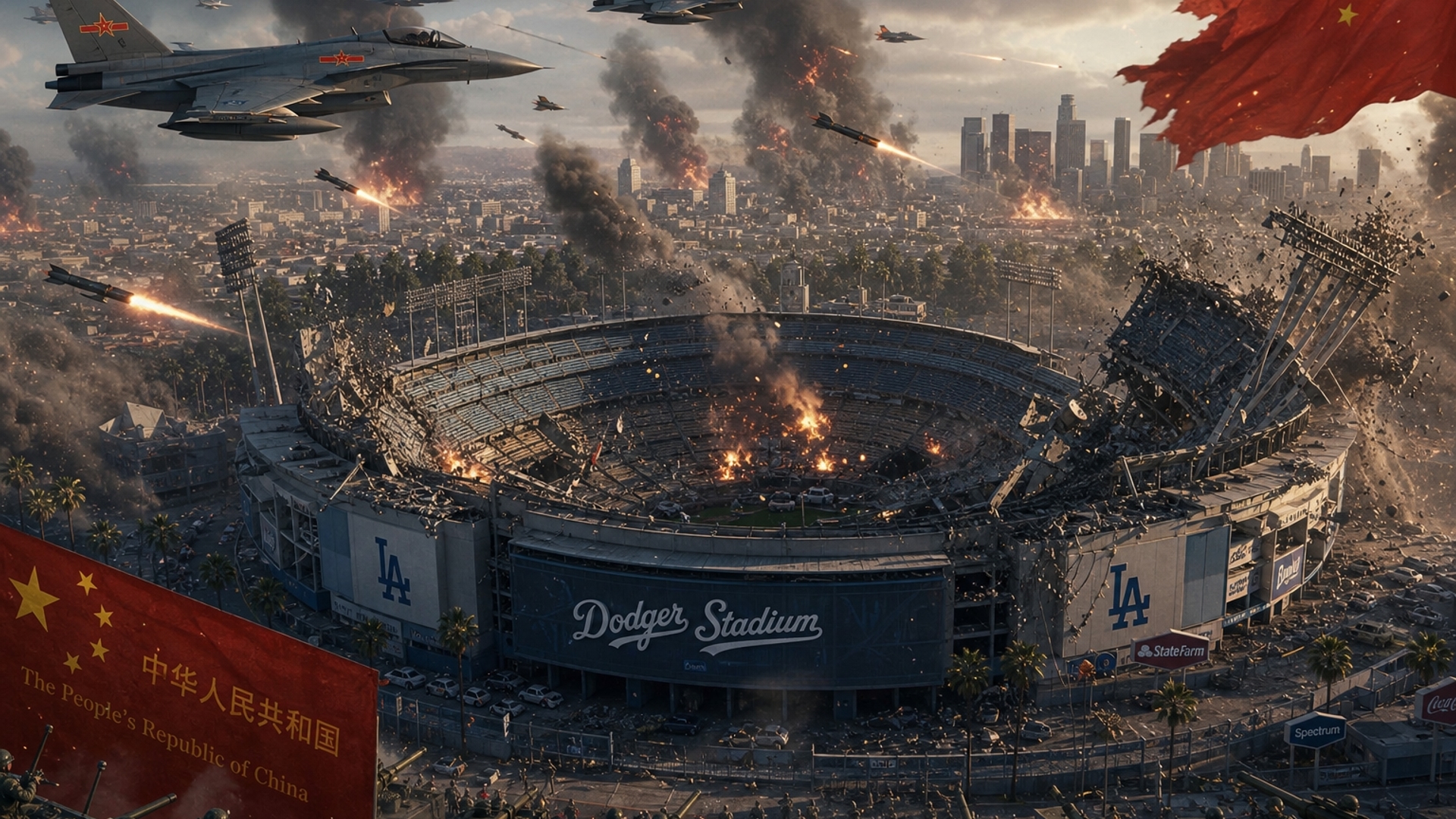 dodger stadium being destroyed by china