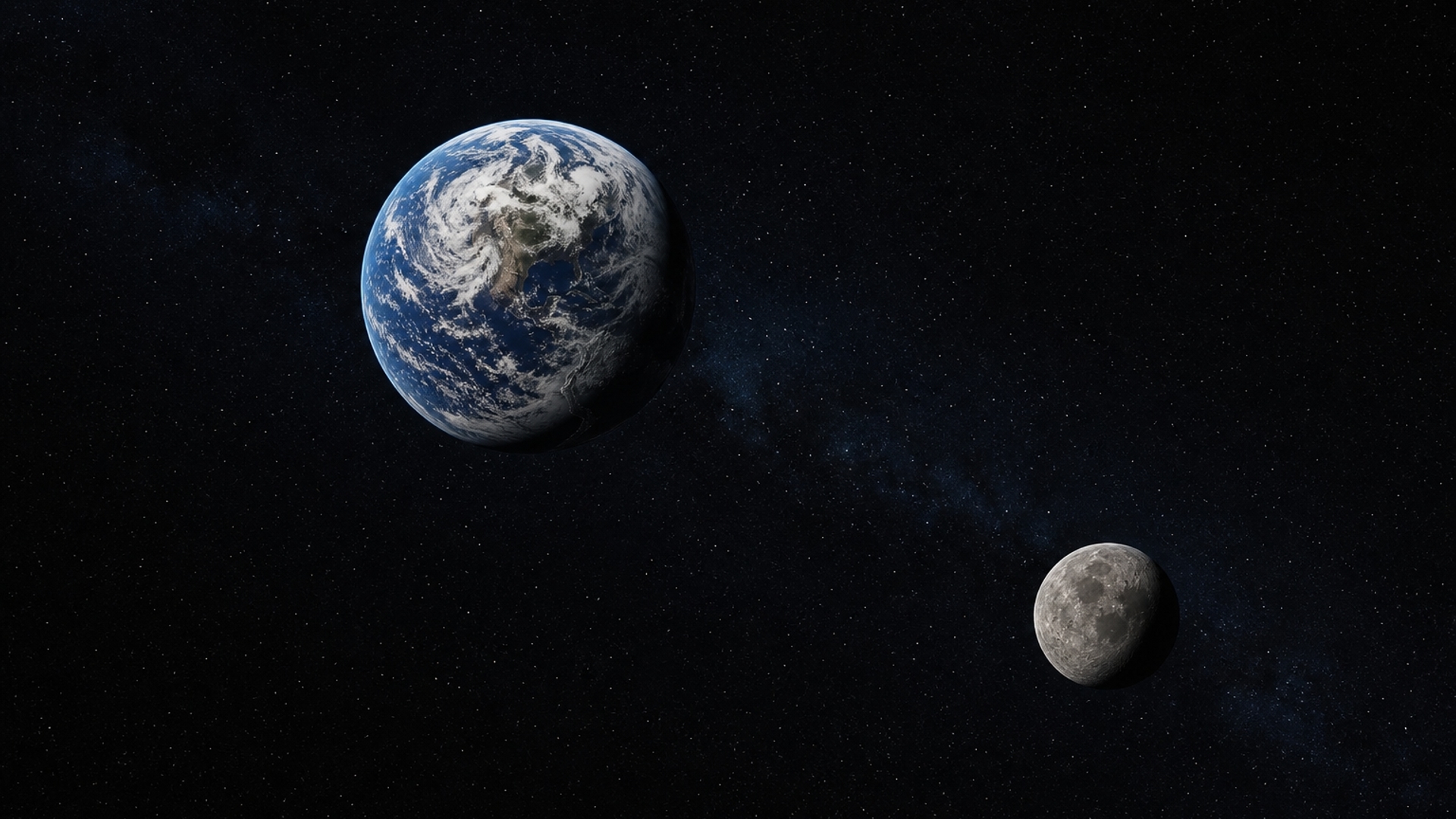 Small Earth and Moon from space hd