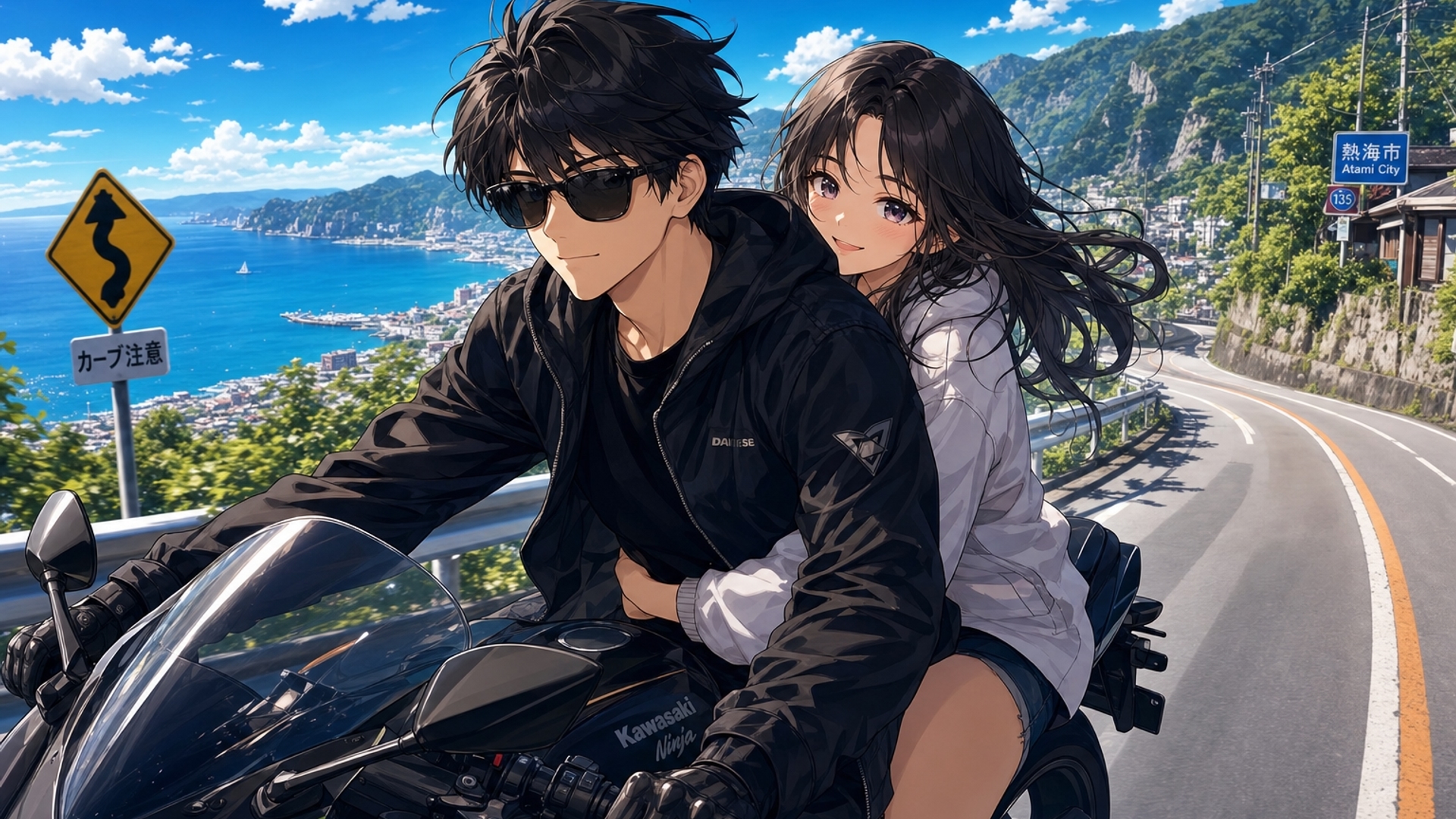me and my girlfriend sitting in bike and driving.