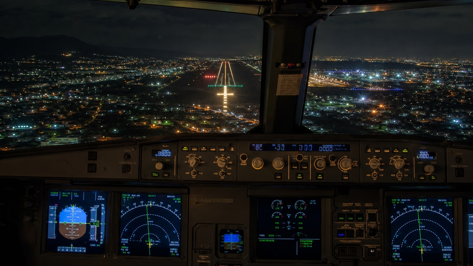 night landing cockpit view hd