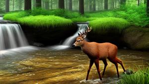 Forest river deer spring realistic