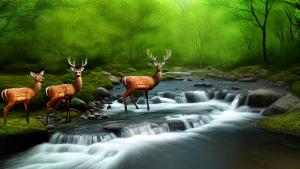 Forest river deer spring realistic