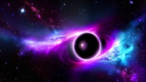 Purple space with a giant black hole in the center