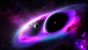 Purple space with a giant black hole in the center
