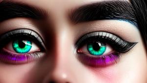 ultra realistic close up portrait ((beautiful pale cyberpunk female with heavy black eyeliner))