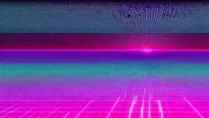 neon retro wave grid with purple sunset